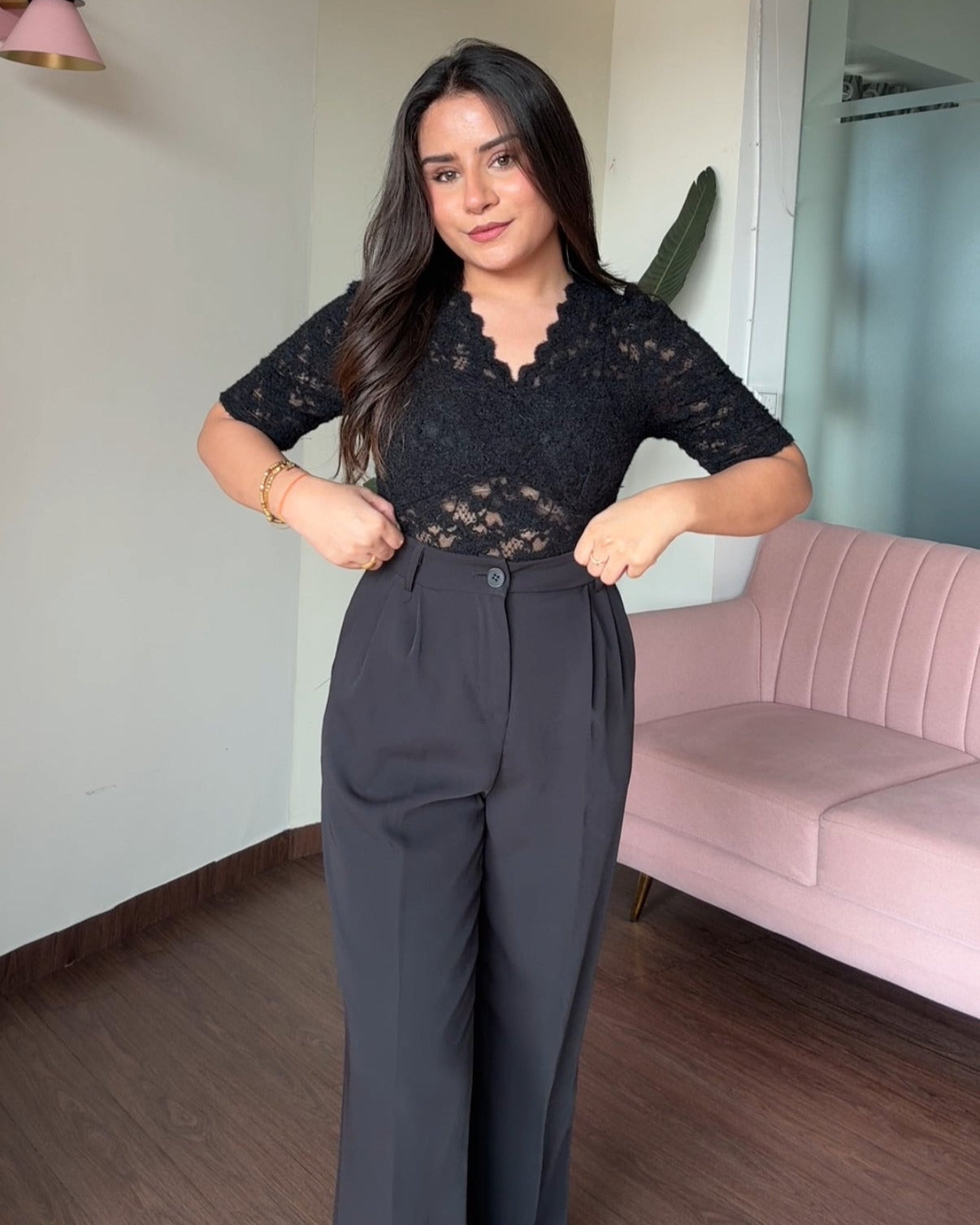 V Neck Mesh Padded Puff Sleeve Sheer Top