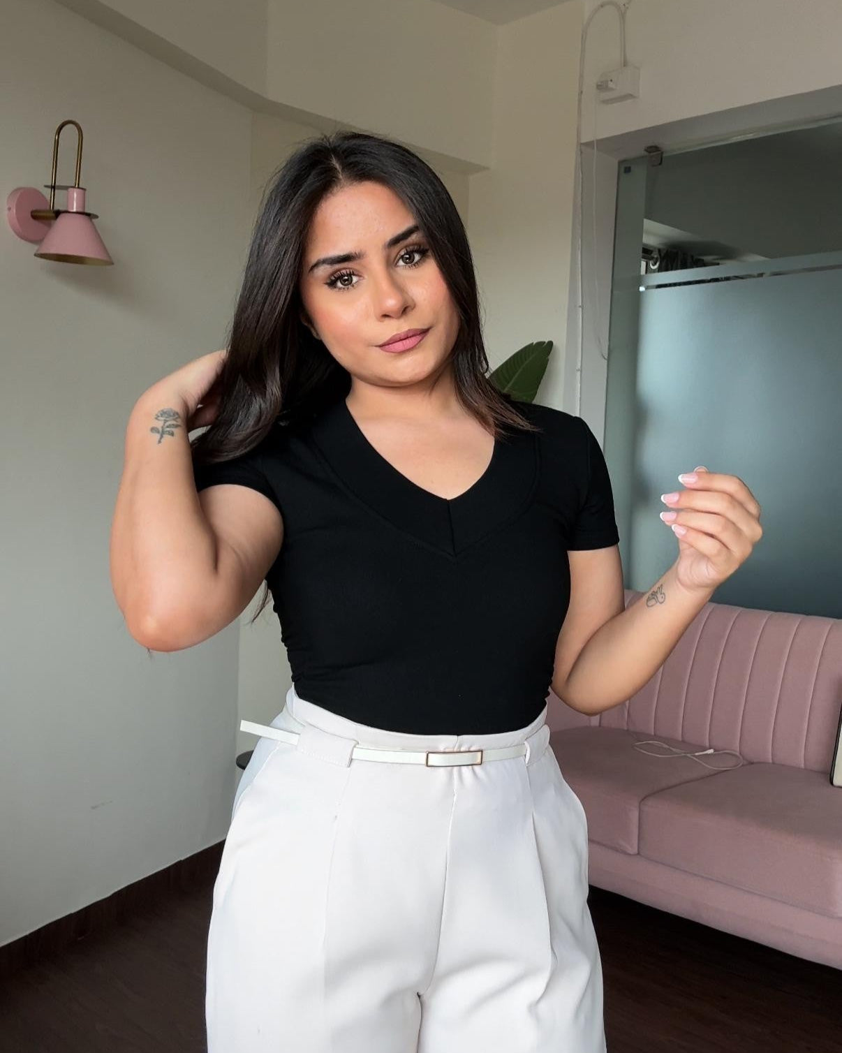 V Neck Padded Solid Top