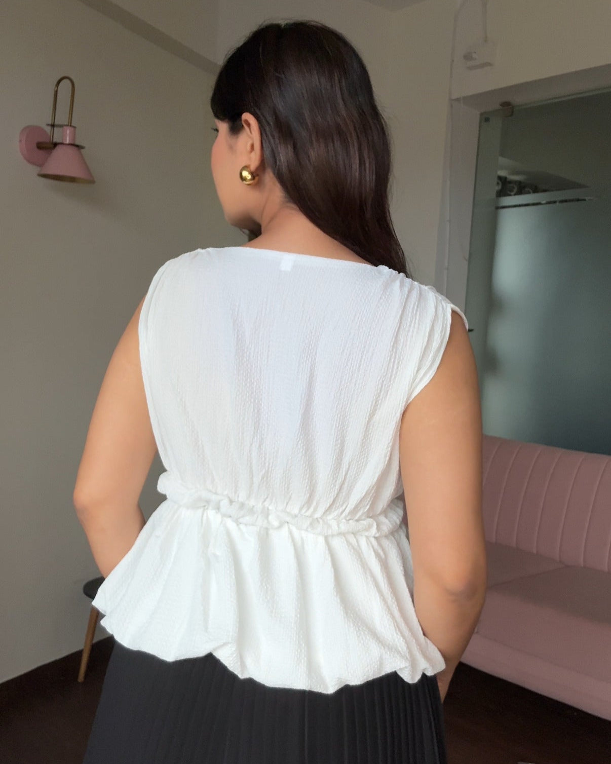 V Neck Peplum Bow Detail Top