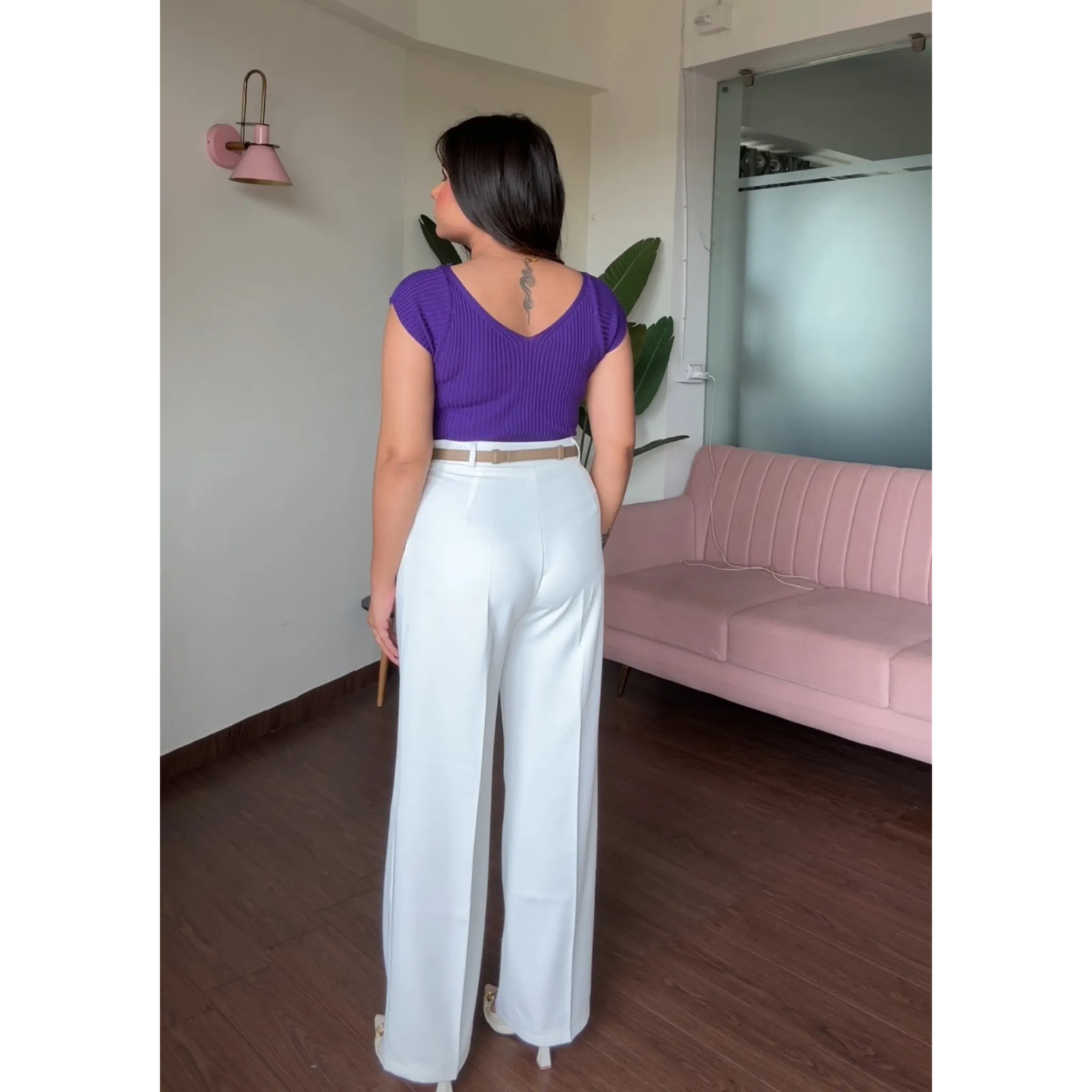 V Neck Ribbed Top With Belt