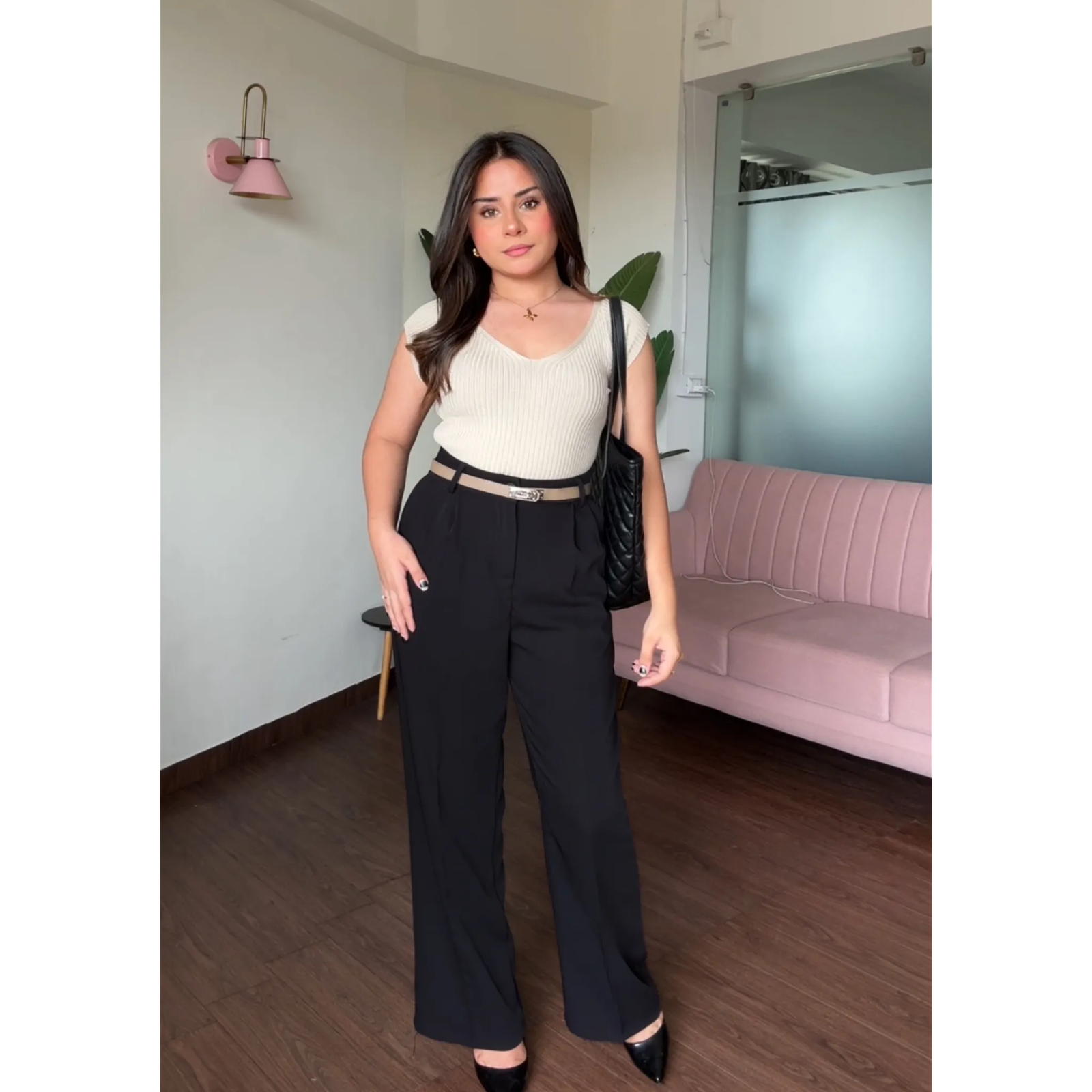 V Neck Ribbed Top With Belt