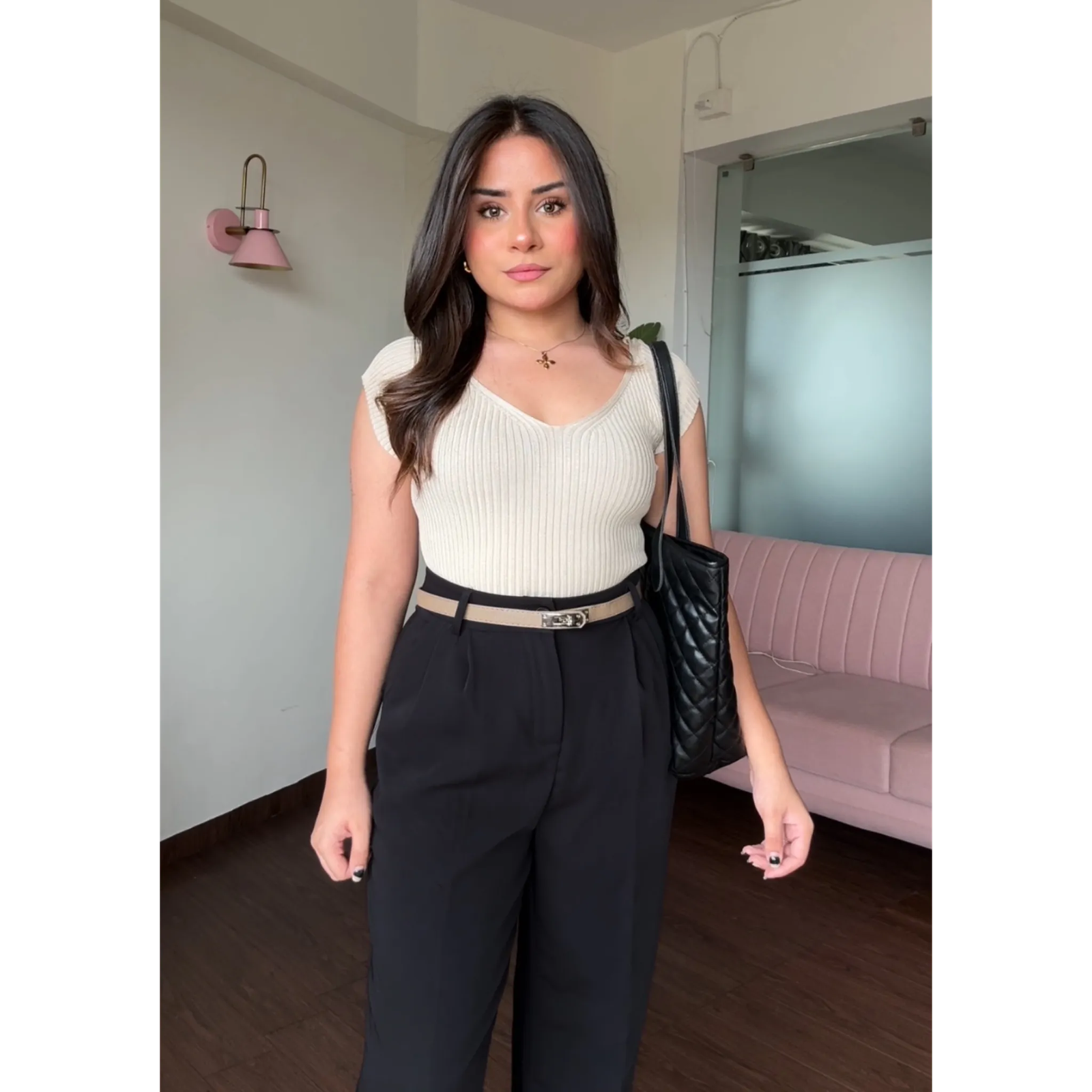 V Neck Ribbed Top With Belt