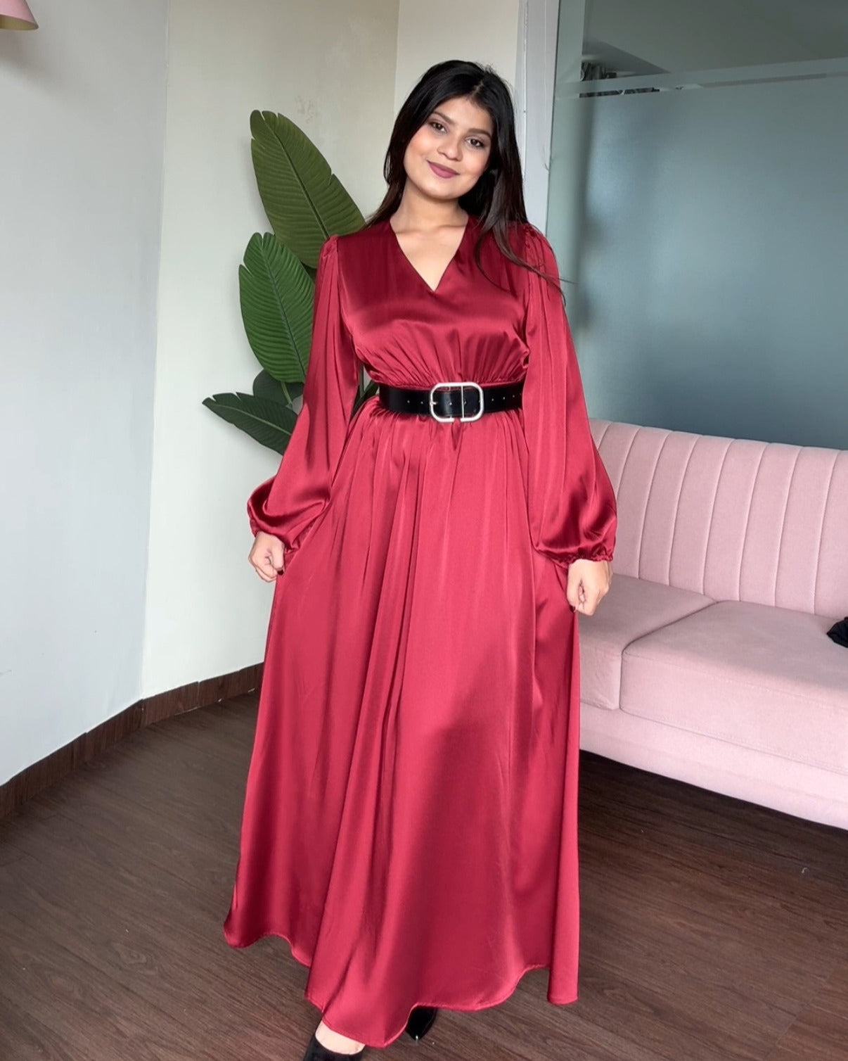 V Neck Satin Maxi Dress