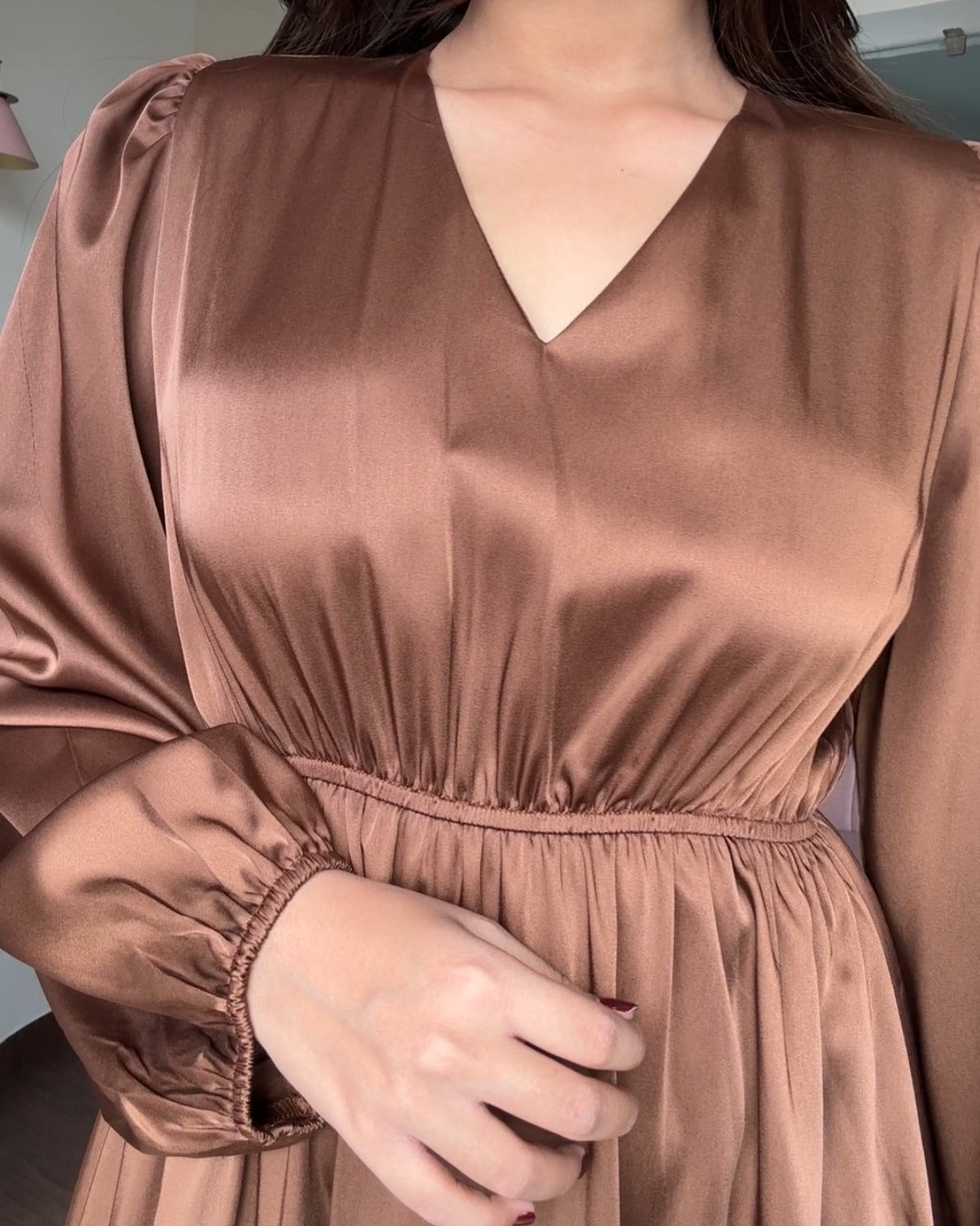 V Neck Satin Maxi Dress