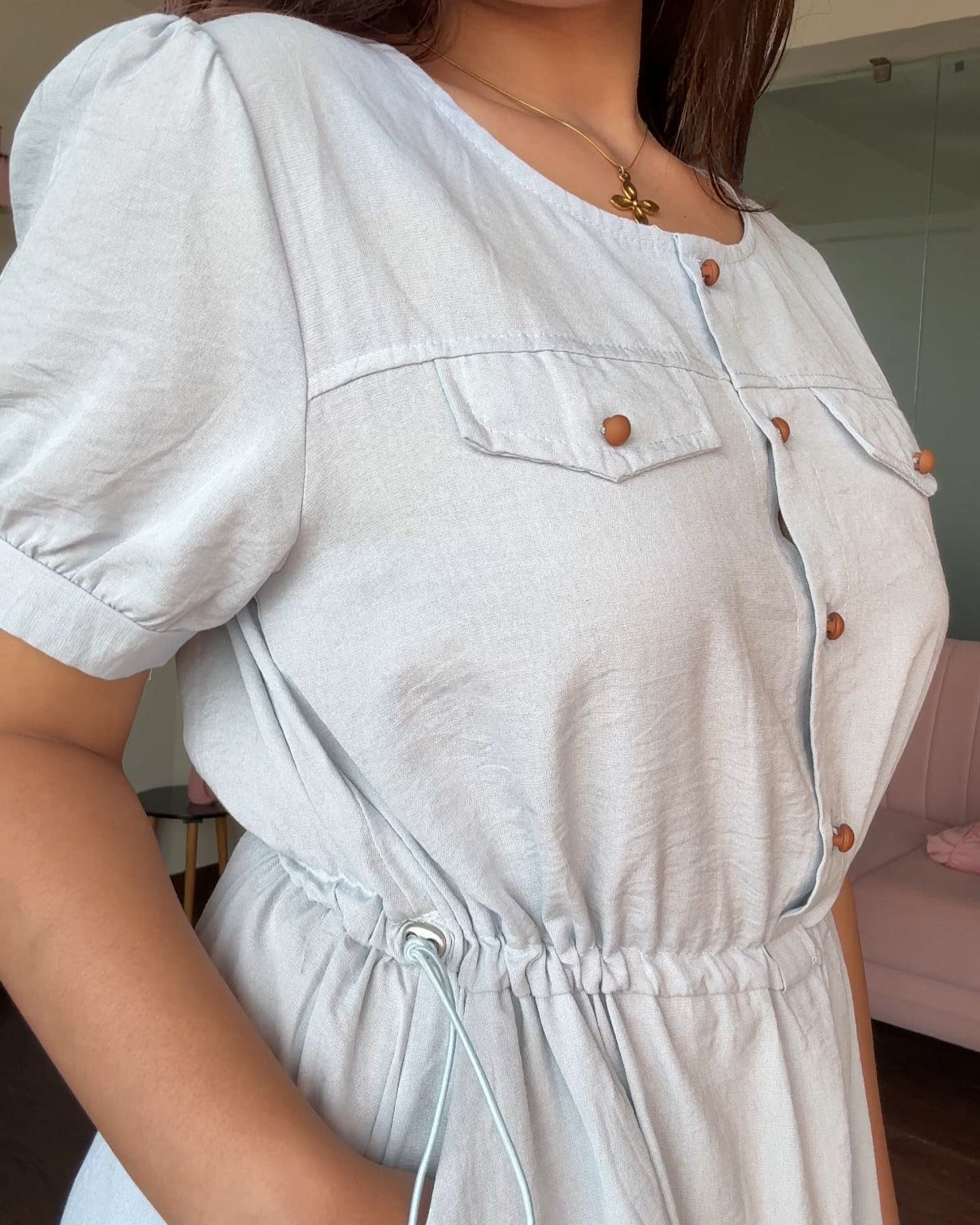 Waist Adjustable Cotton Flared Dress