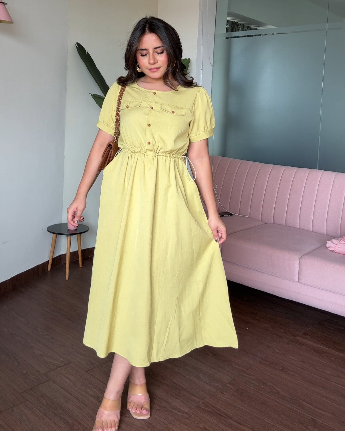 Waist Adjustable Cotton Flared Dress