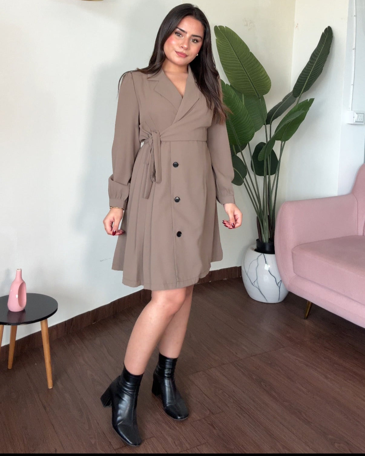 Waist Wrap Up Pleated Blazer Dress