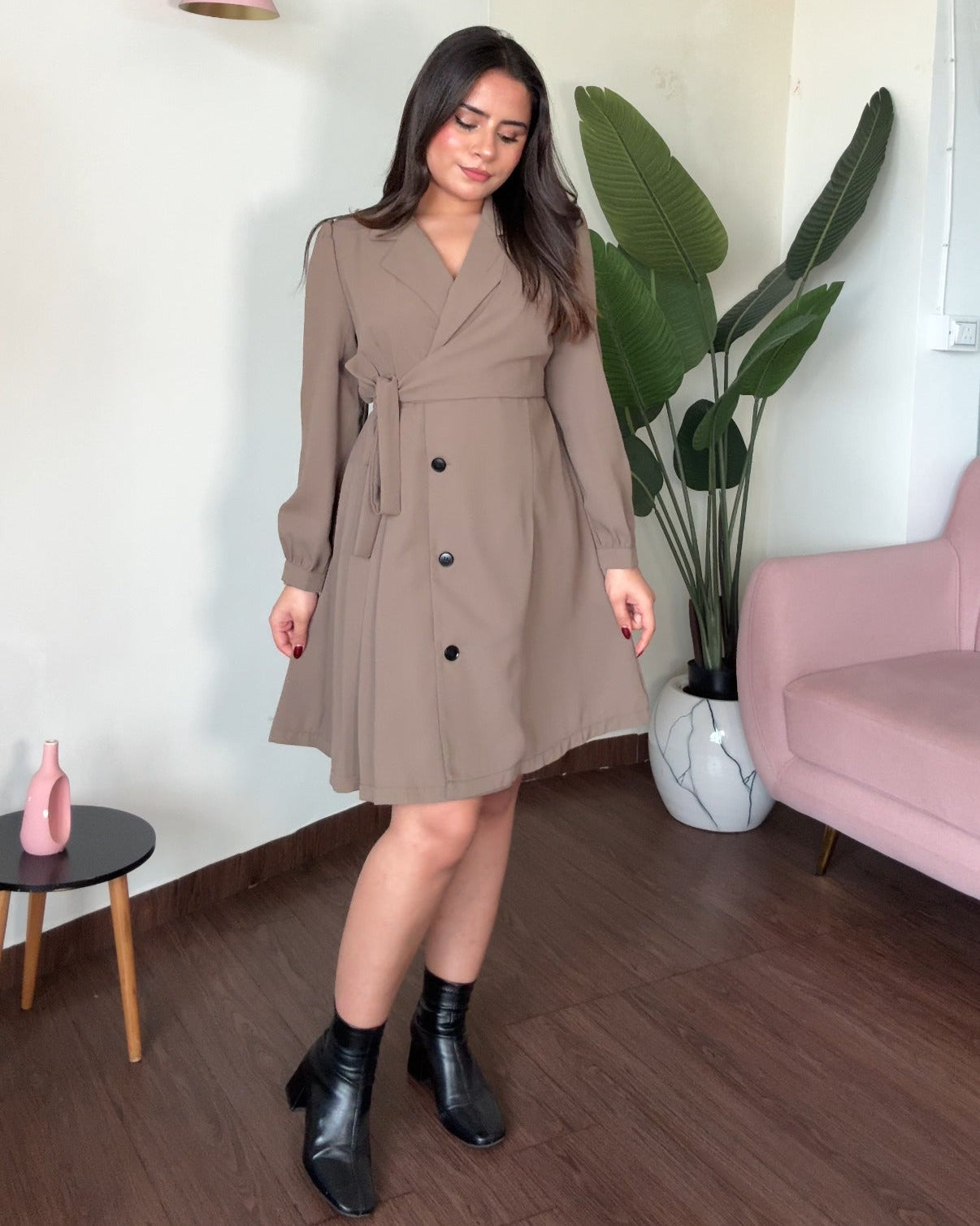 Waist Wrap Up Pleated Blazer Dress