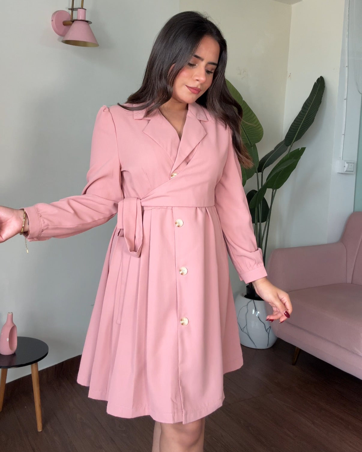 Waist Wrap Up Pleated Blazer Dress