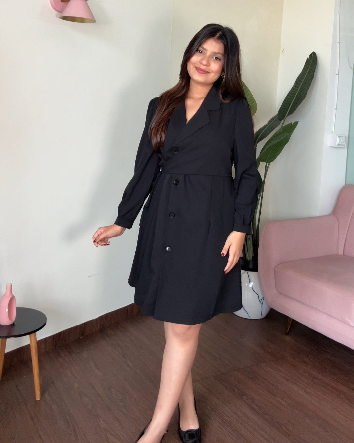 Waist Wrap Up Pleated Blazer Dress