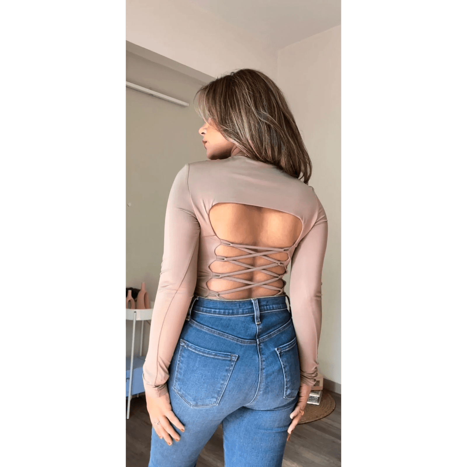 Backless Tie Up Full Sleeve Bodysuit