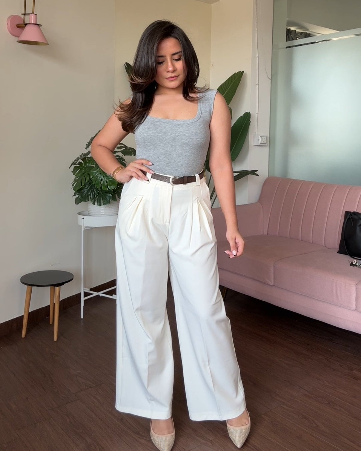 Wild Leg Pleated Trouser With Belt