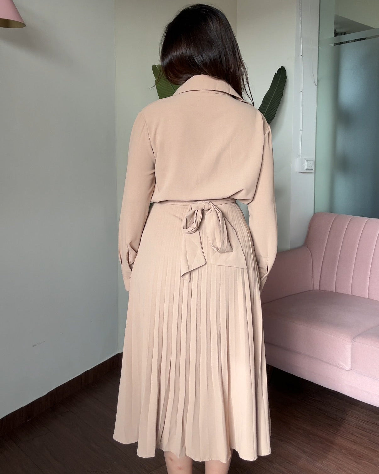 2 Piece Button Up Shirt With Pleated Wrap Skirt