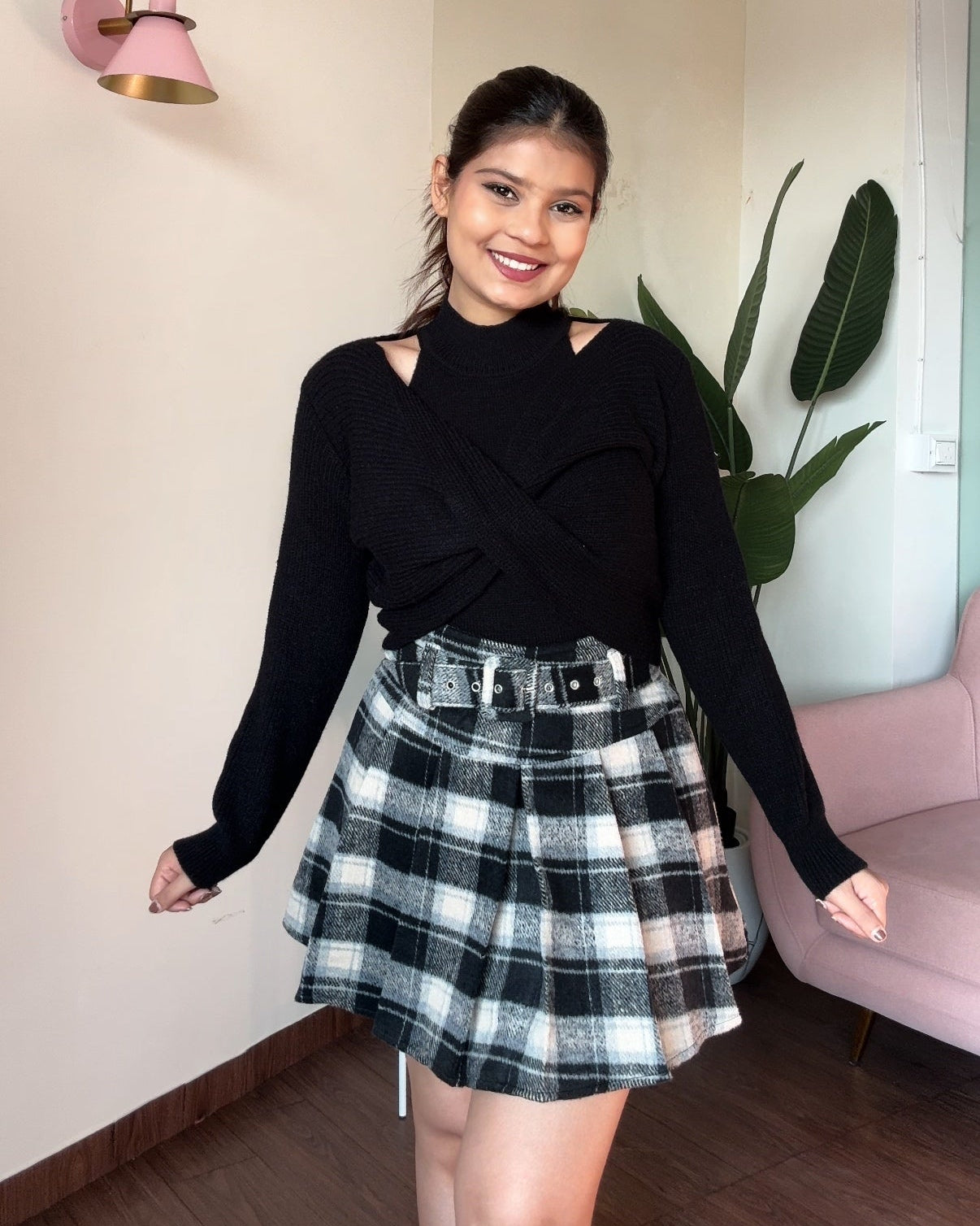 2 Piece Twisted Sweater With High Neck Cami Top