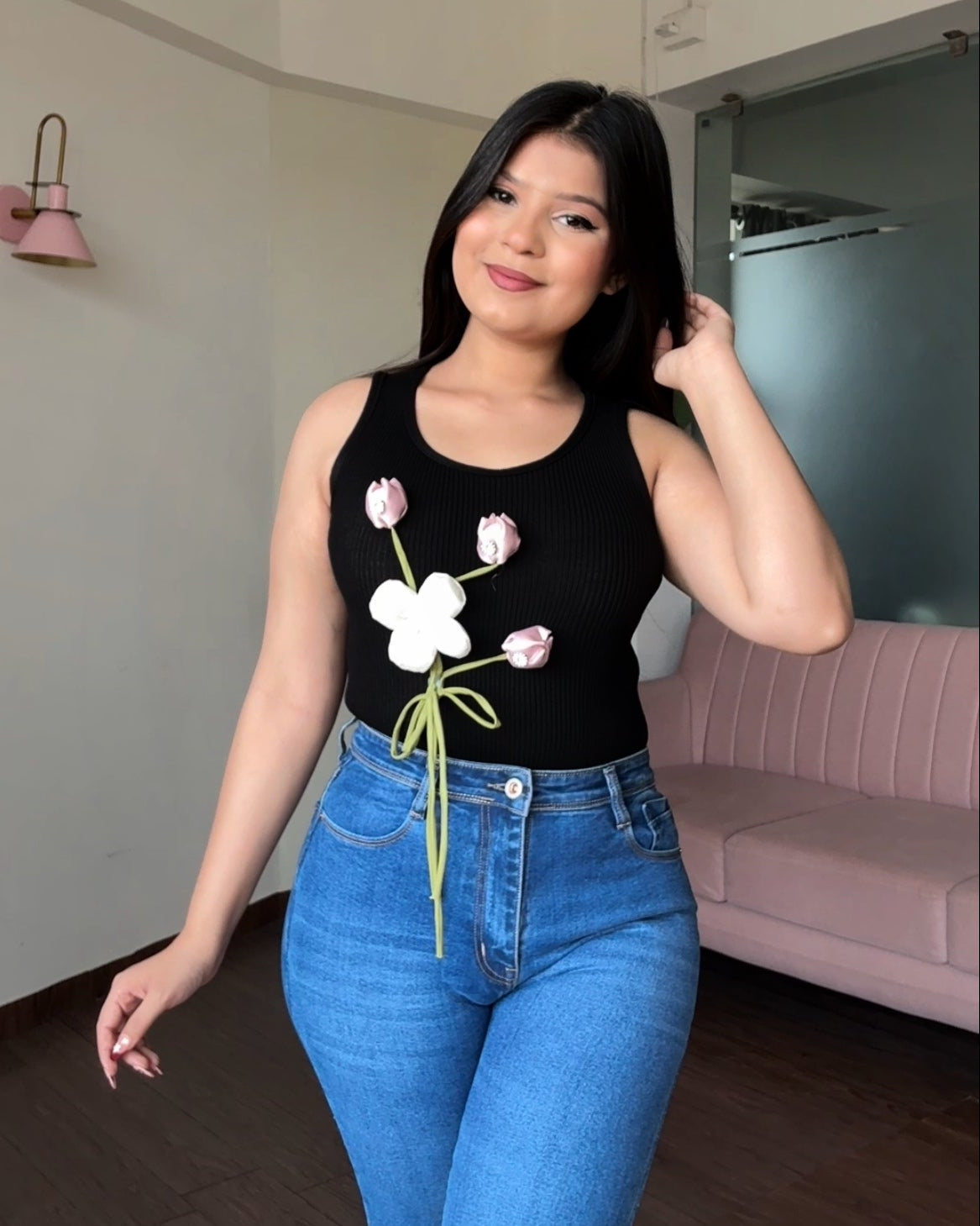 3D Floral Embellished Tank Top