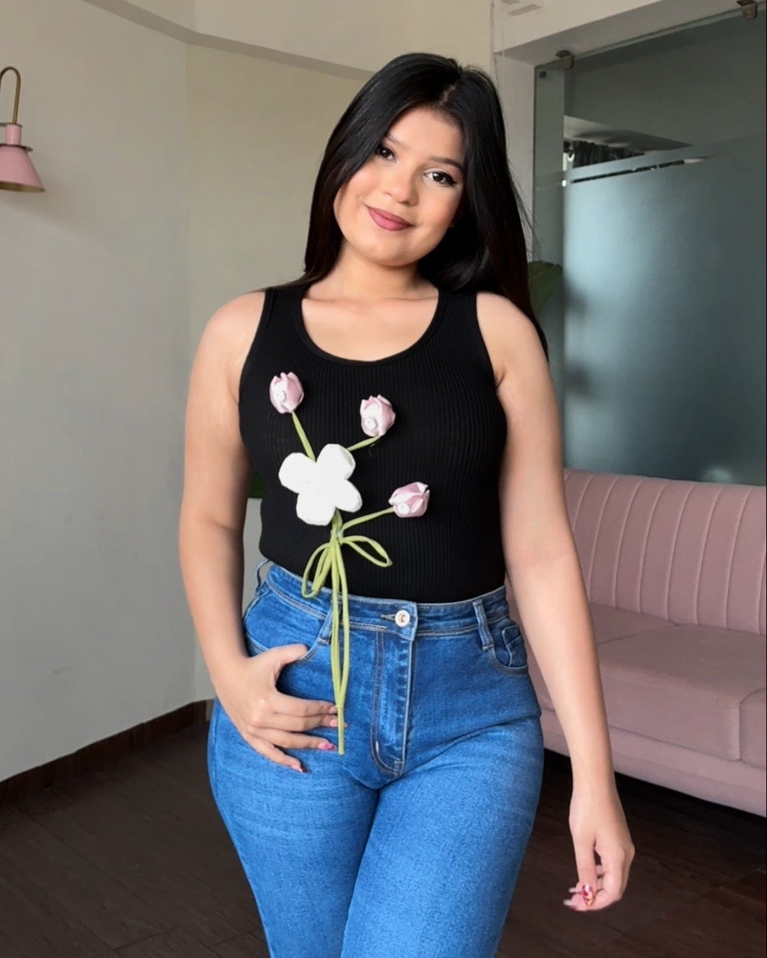 3D Floral Embellished Tank Top