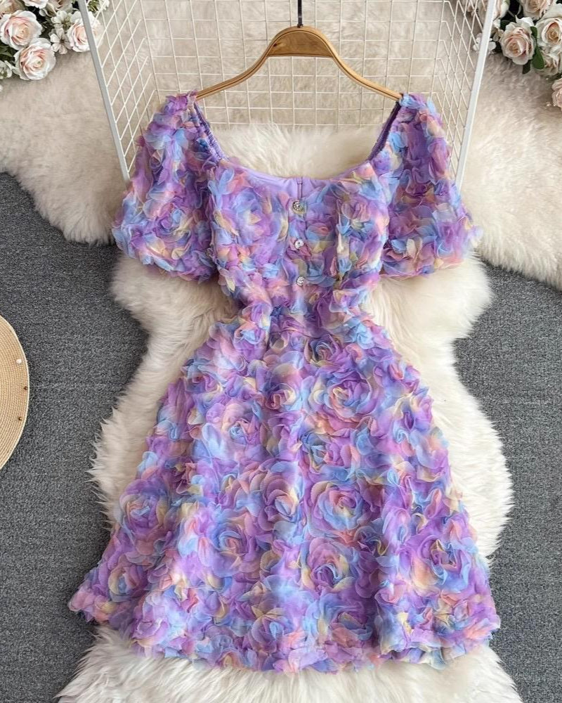 3d Floral Multicolour Premium Mini Dress