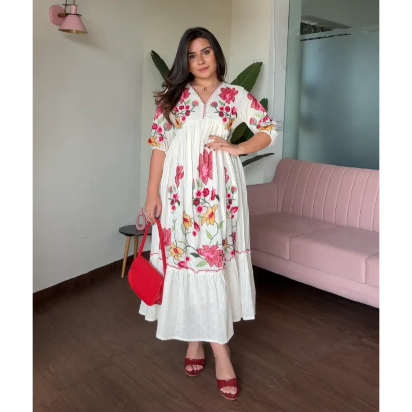Aalia Cut Cotton Embroidered Flared Dress