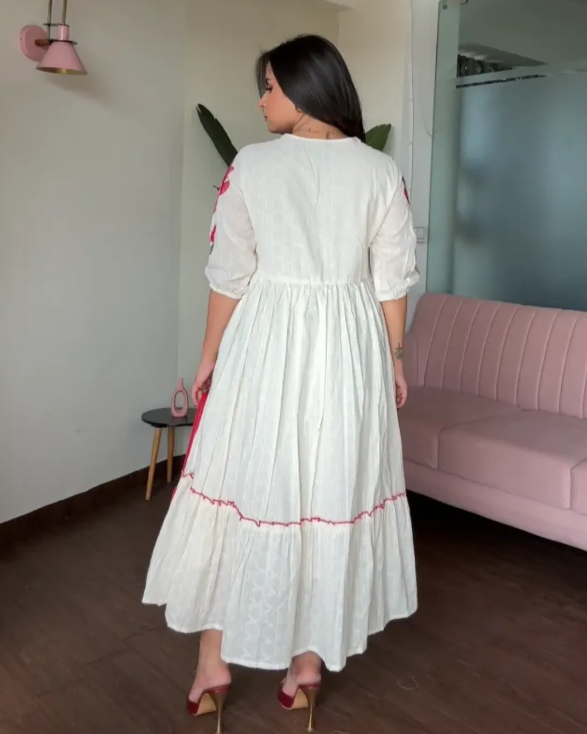 Aalia Cut Cotton Embroidered Flared Dress