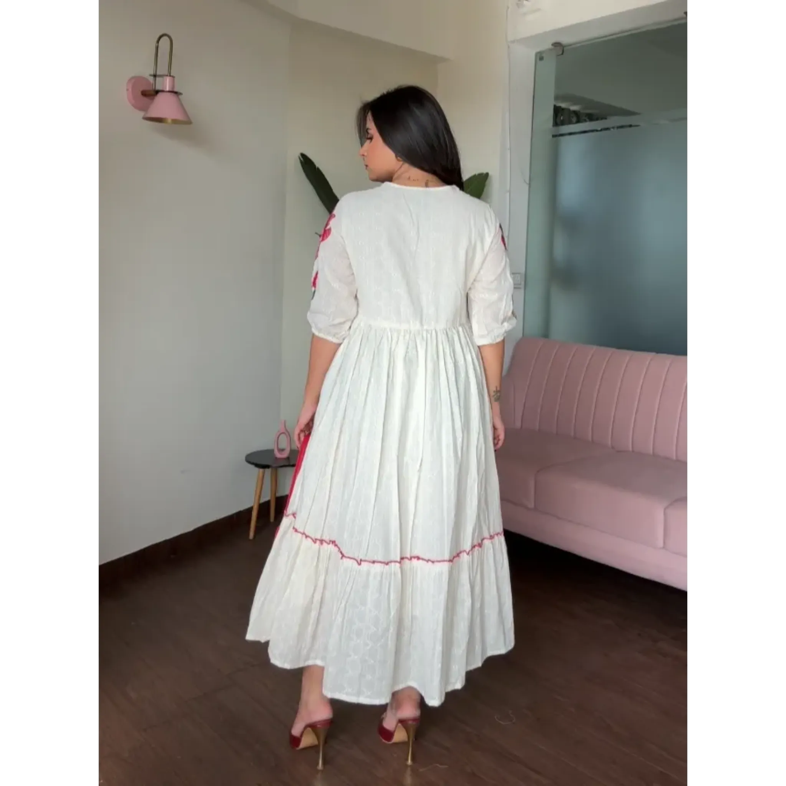 Aalia Cut Cotton Embroidered Flared Dress