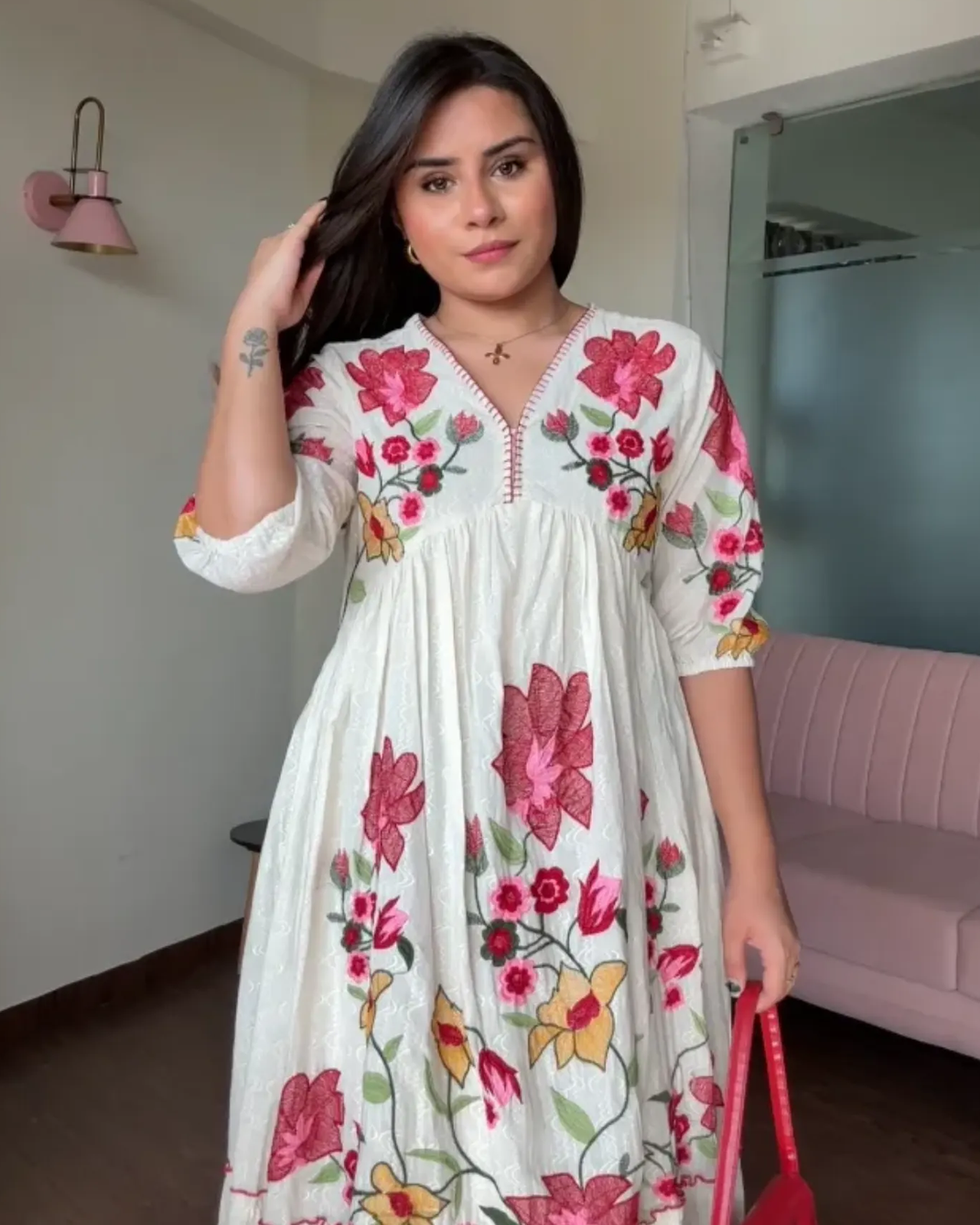 Aalia Cut Cotton Embroidered Flared Dress
