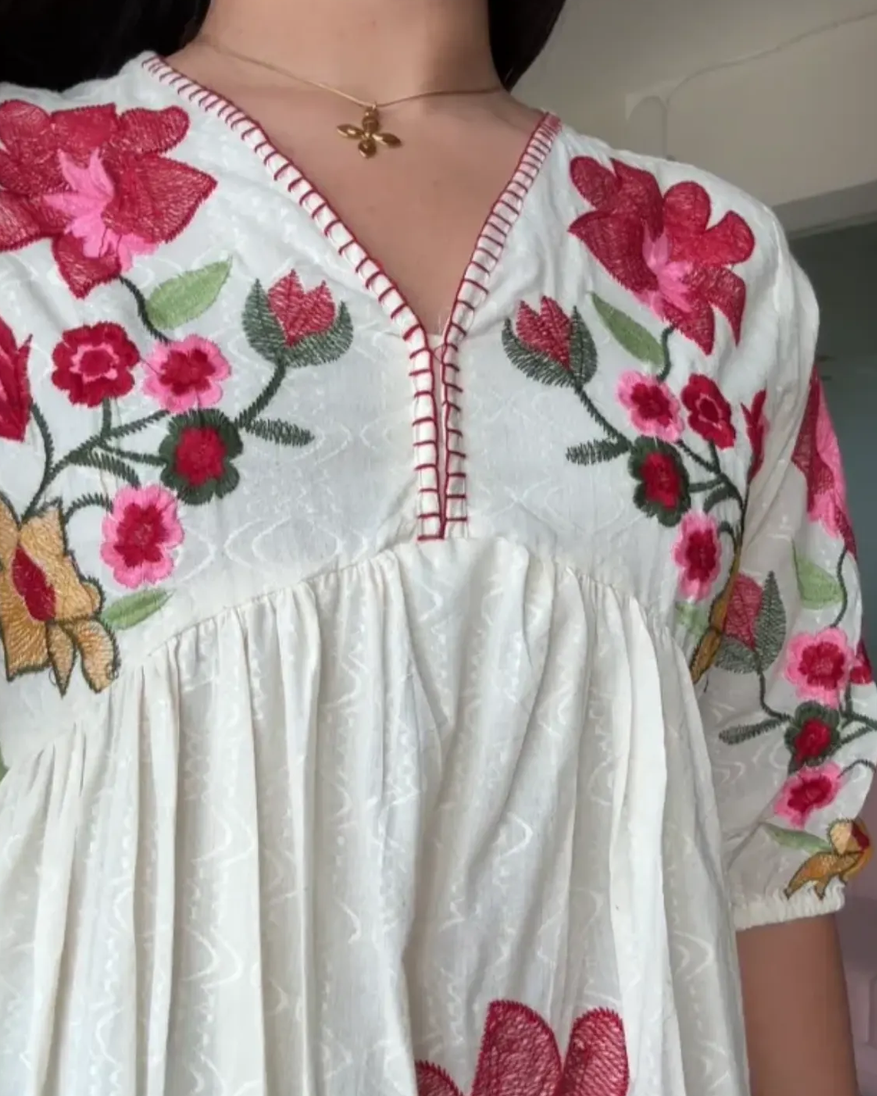 Aalia Cut Cotton Embroidered Flared Dress