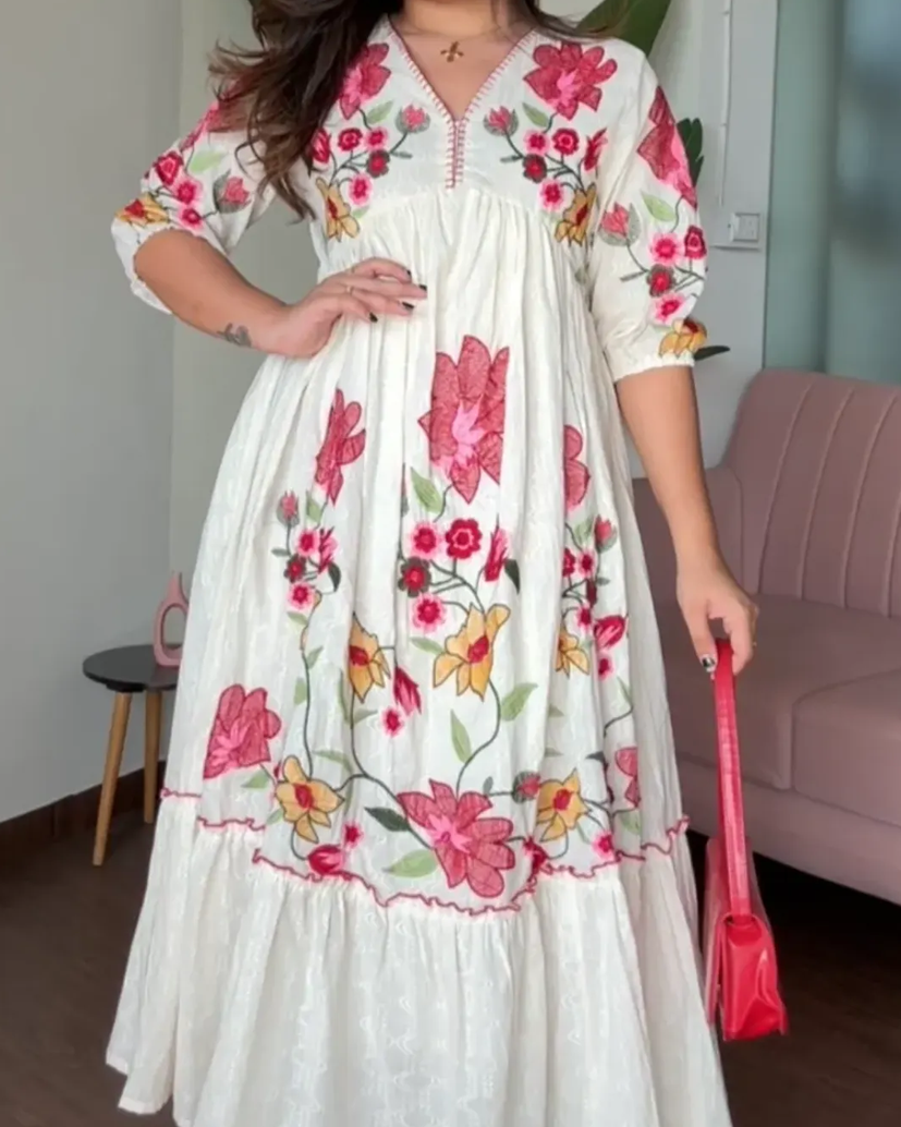 Aalia Cut Cotton Embroidered Flared Dress