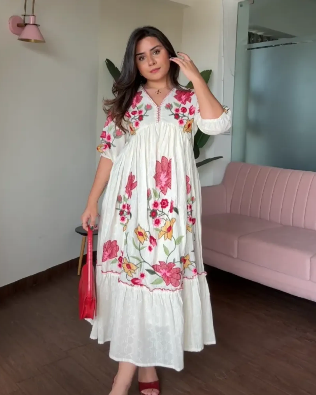 Aalia Cut Cotton Embroidered Flared Dress