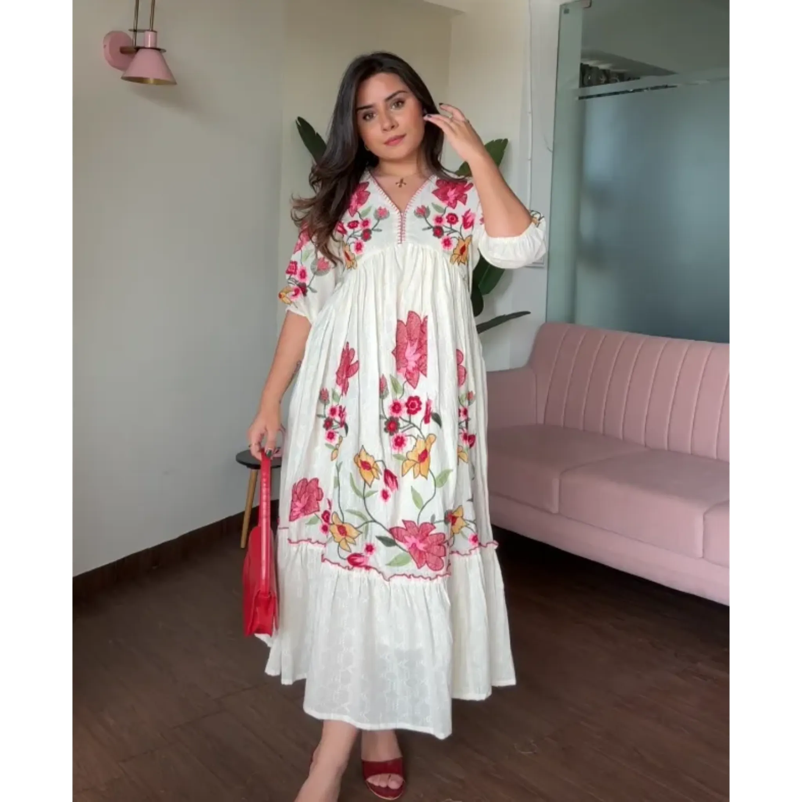 Aalia Cut Cotton Embroidered Flared Dress