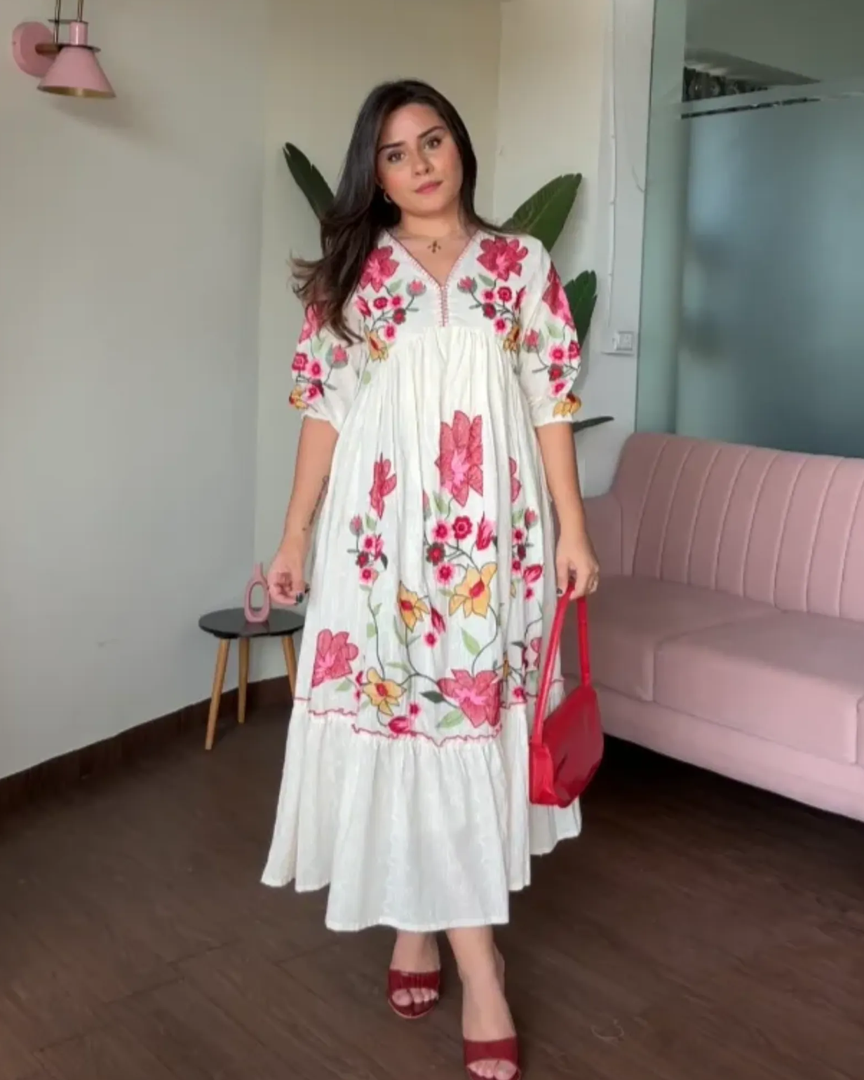 Aalia Cut Cotton Embroidered Flared Dress