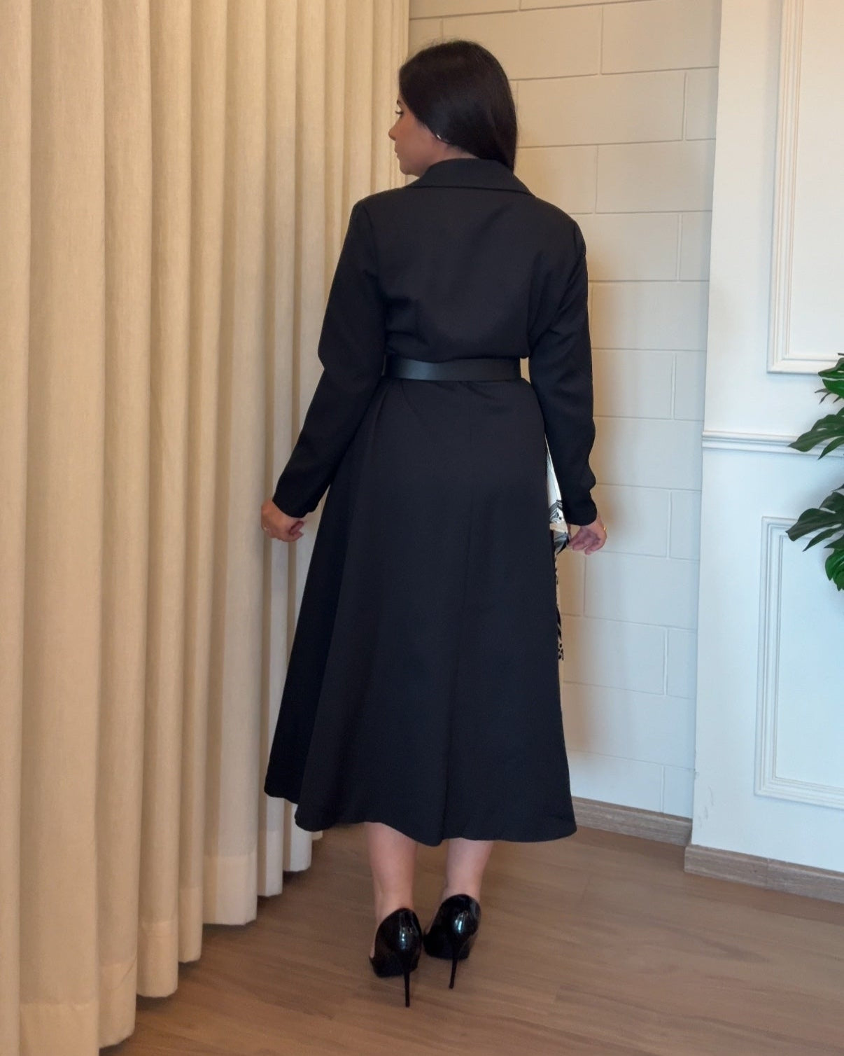 Abstract Scarf Detail Blazer Dress With Belt