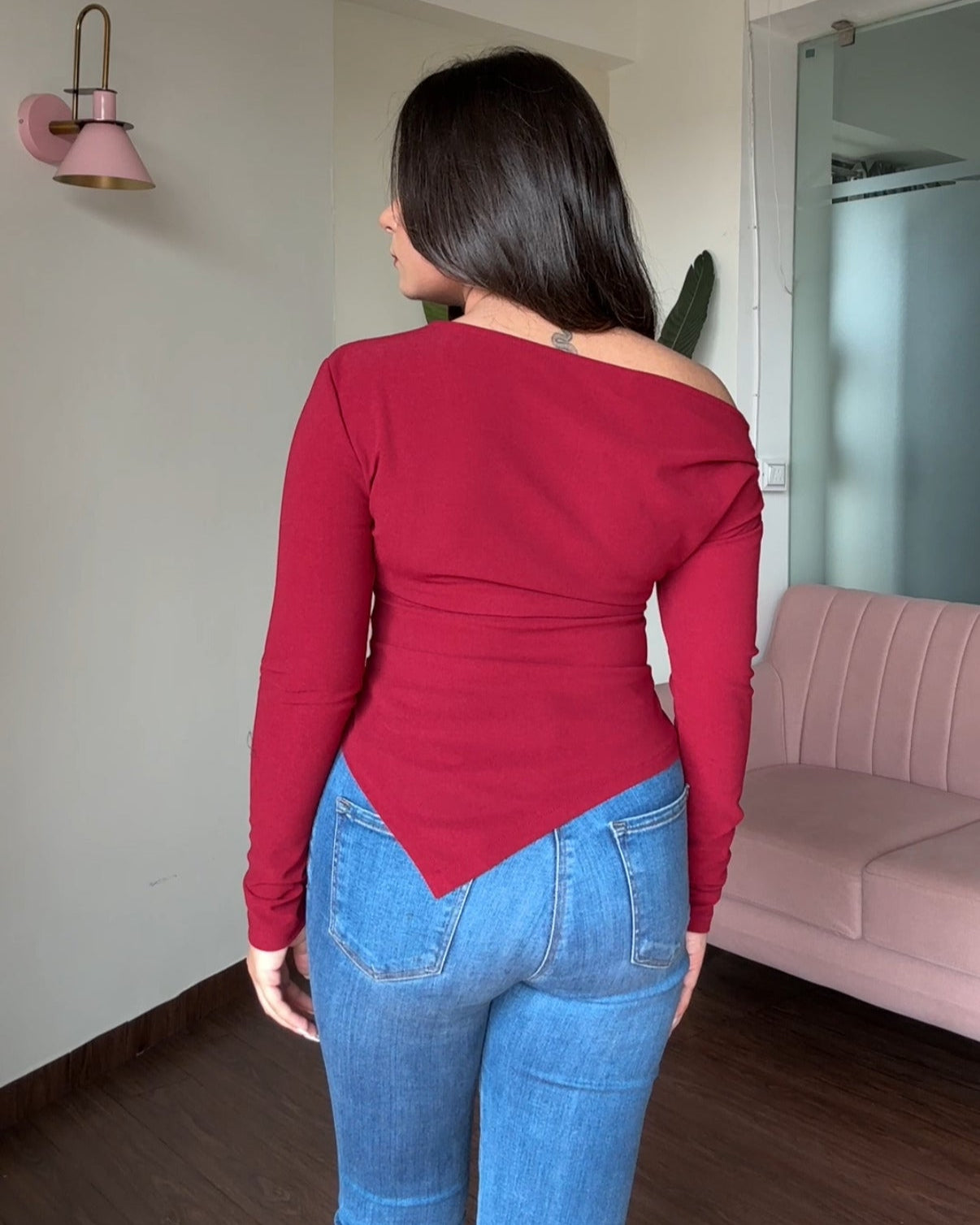 Asymmetric Ruched Solid Off Shoulder Top