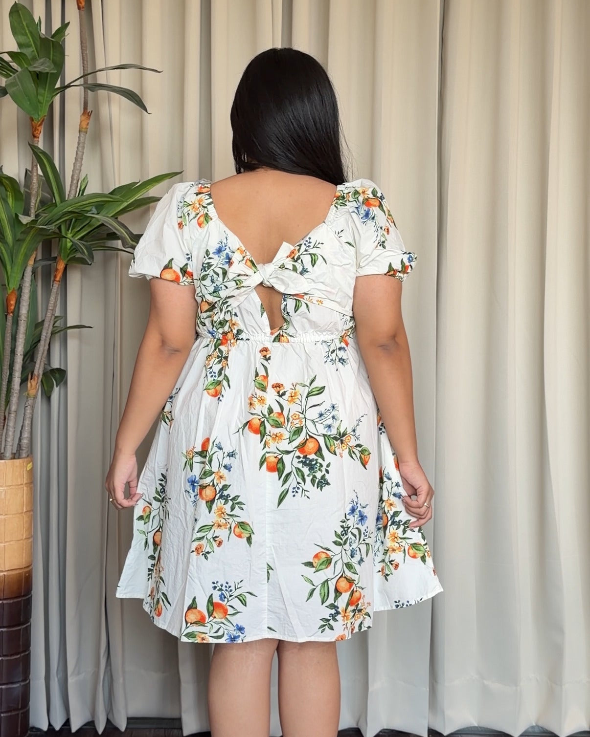 Back Tie Up Floral Detailing Cotton Dress