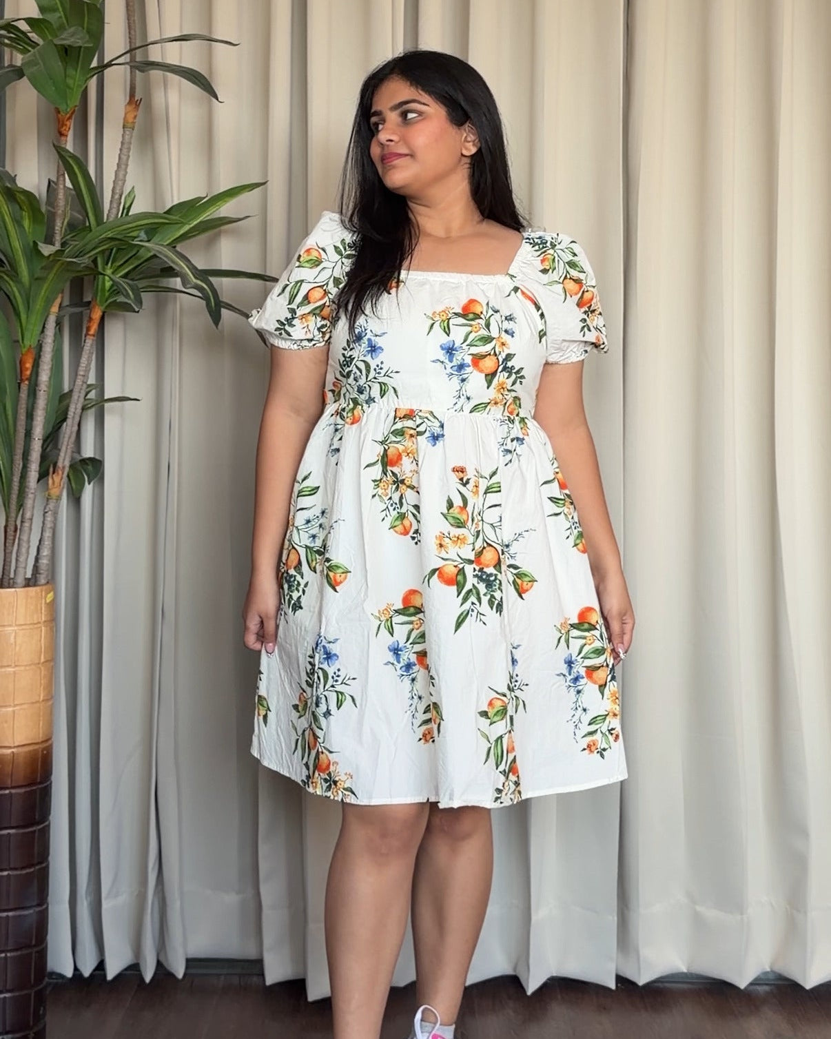 Back Tie Up Floral Detailing Cotton Dress