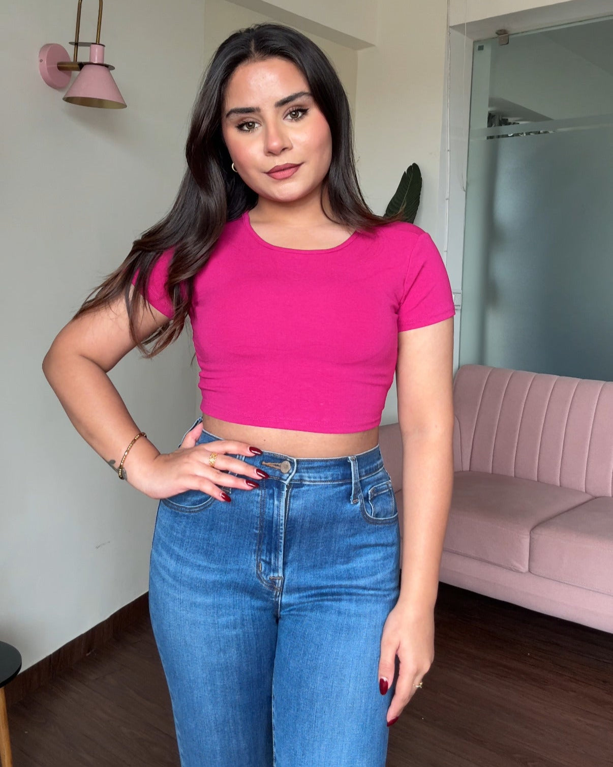 Backless Padded Round Neck Fitted Tee