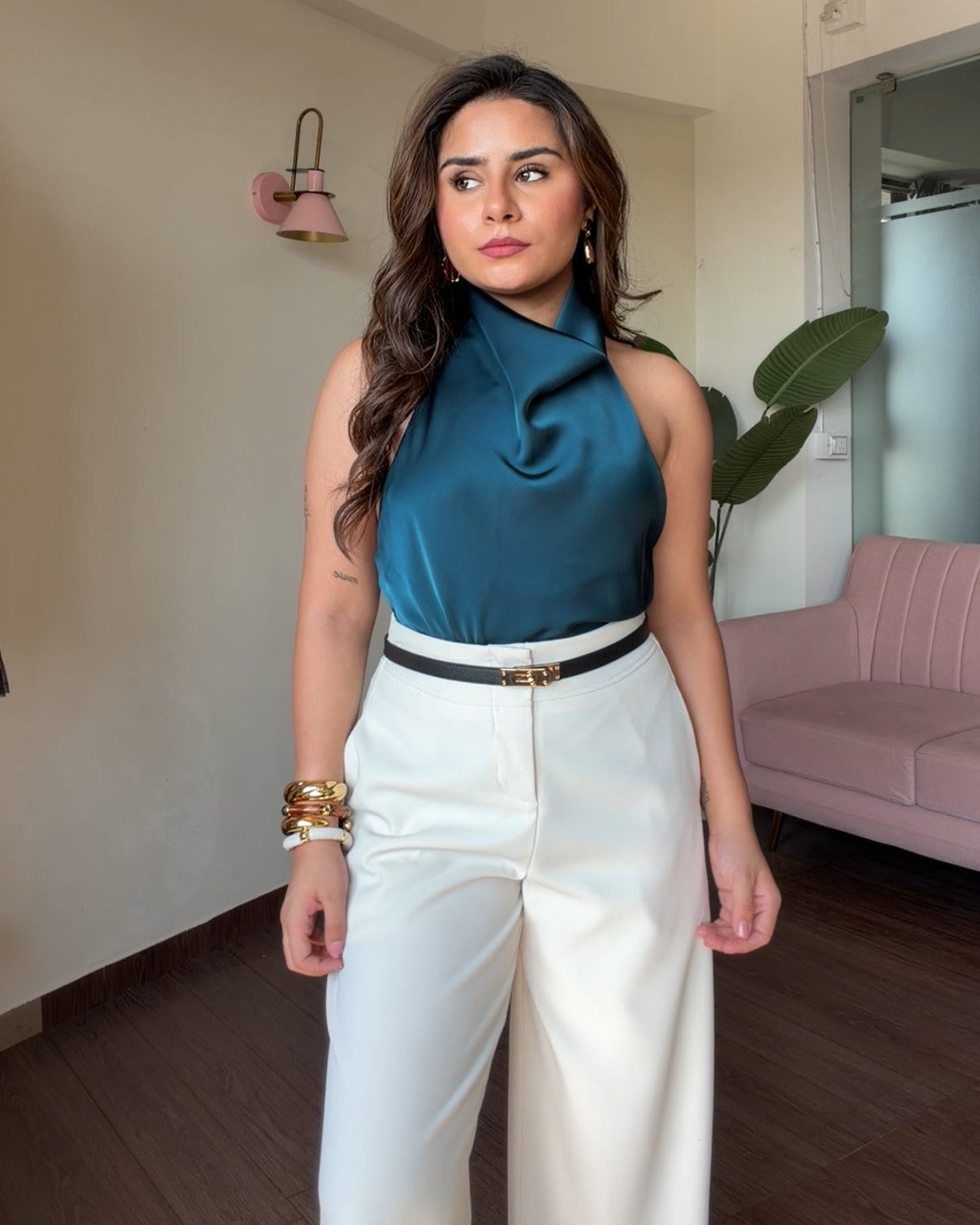 Backless Satin Halterneck Top