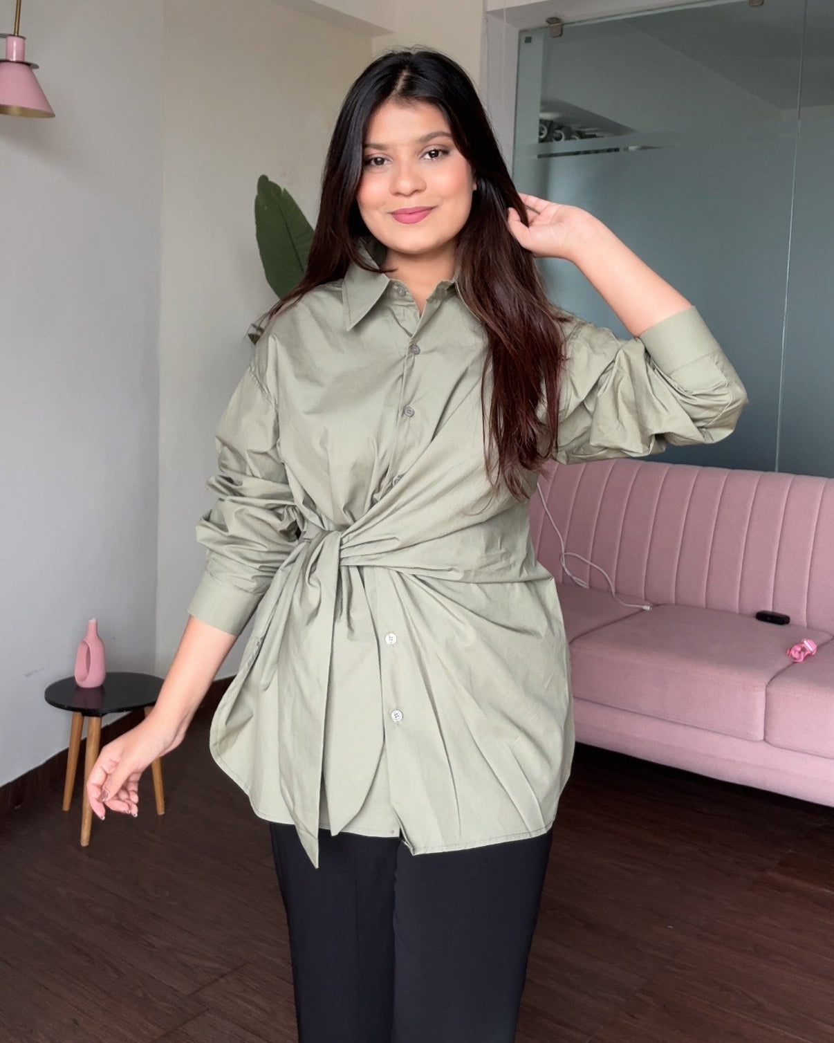 Baggy Wrap Up Cotton Shirt