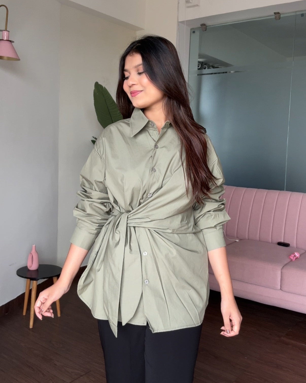 Baggy Wrap Up Cotton Shirt