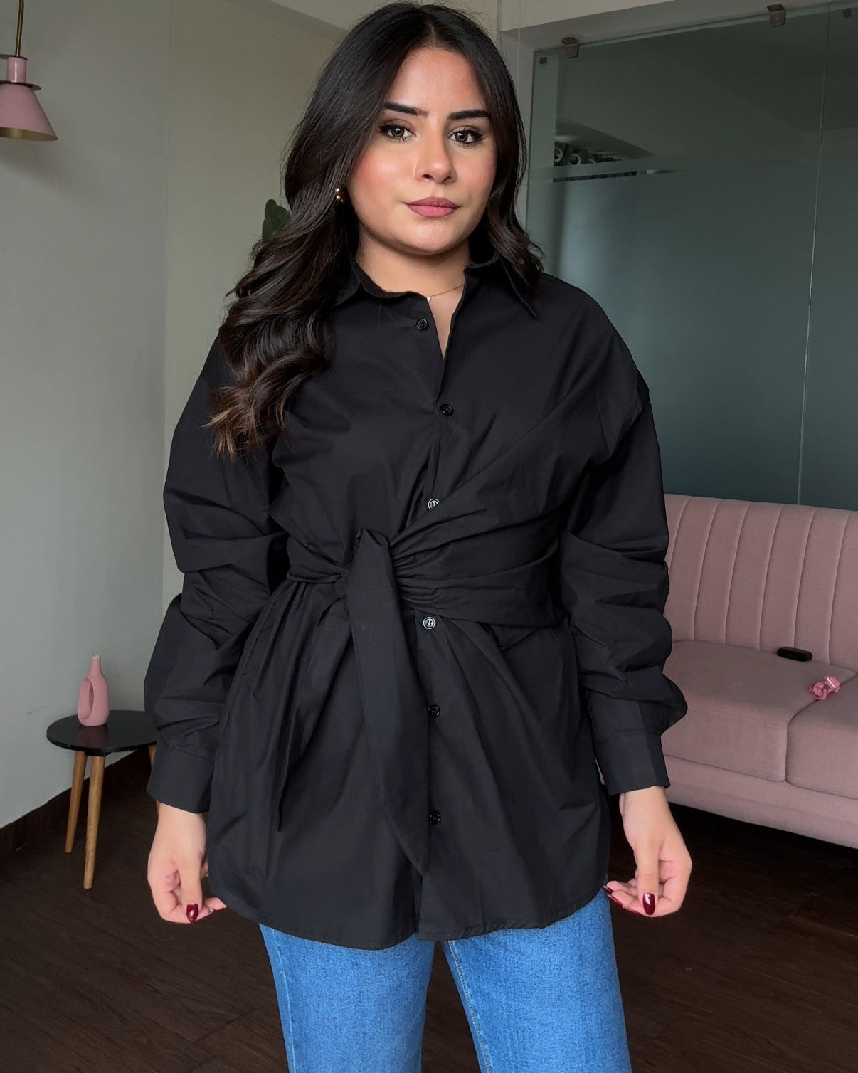 Baggy Wrap Up Cotton Shirt