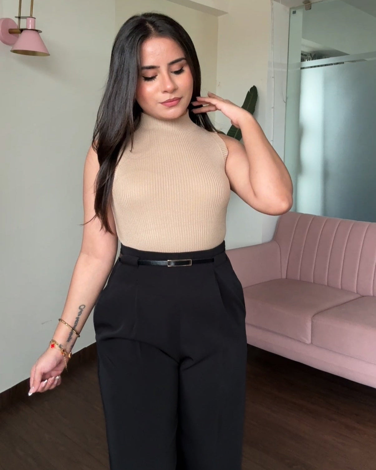Basic High Neck Ribbed Bodycon Top