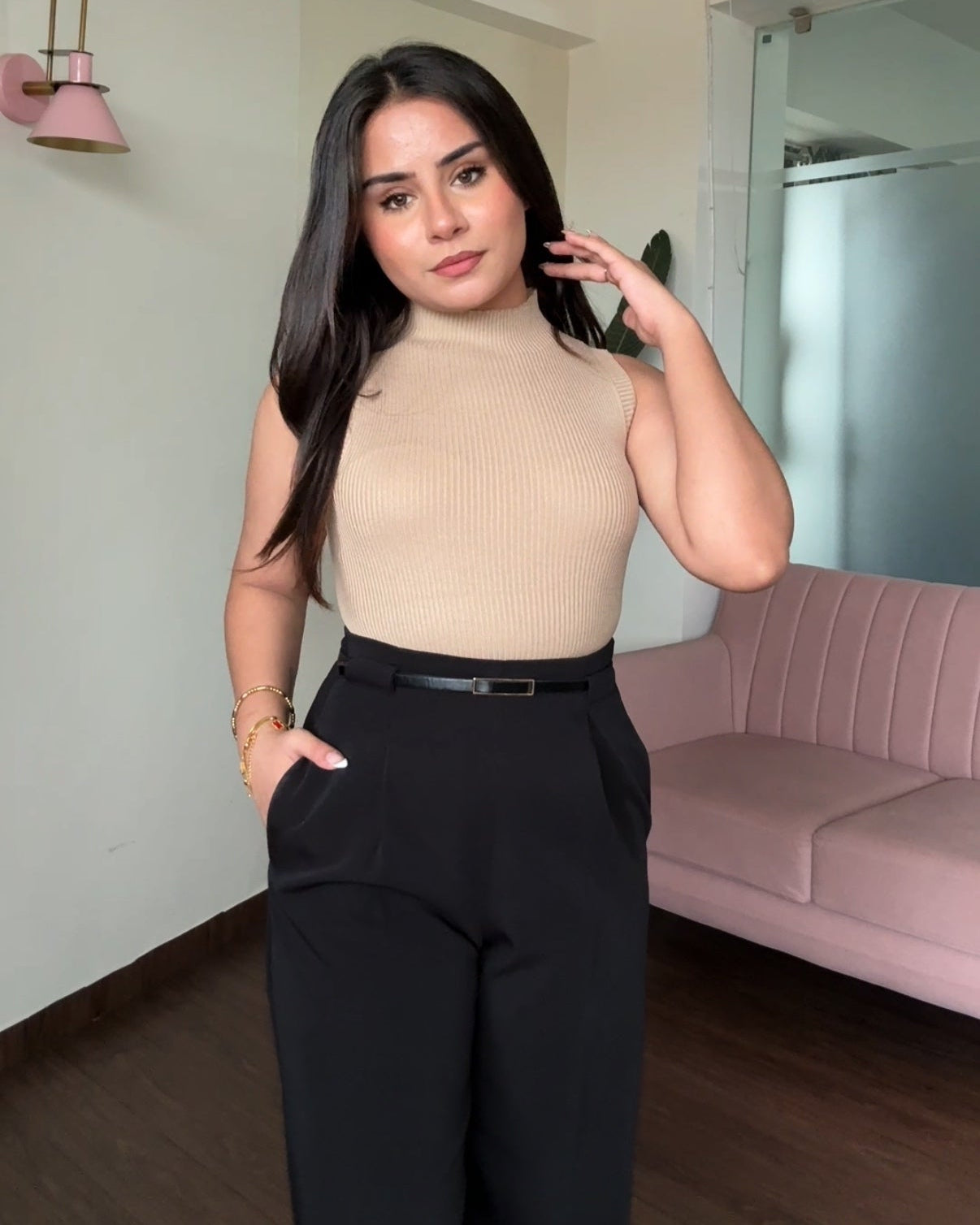 Basic High Neck Ribbed Bodycon Top