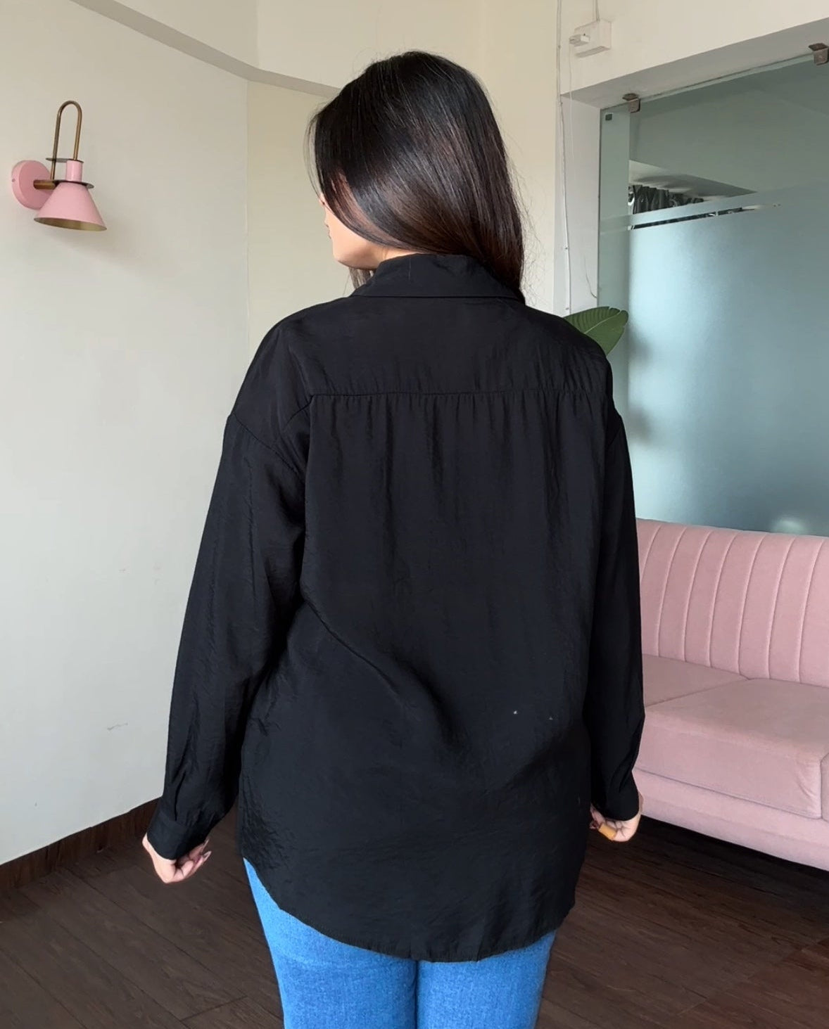 Black Relaxed Fit Shirt With Padded Cami Top