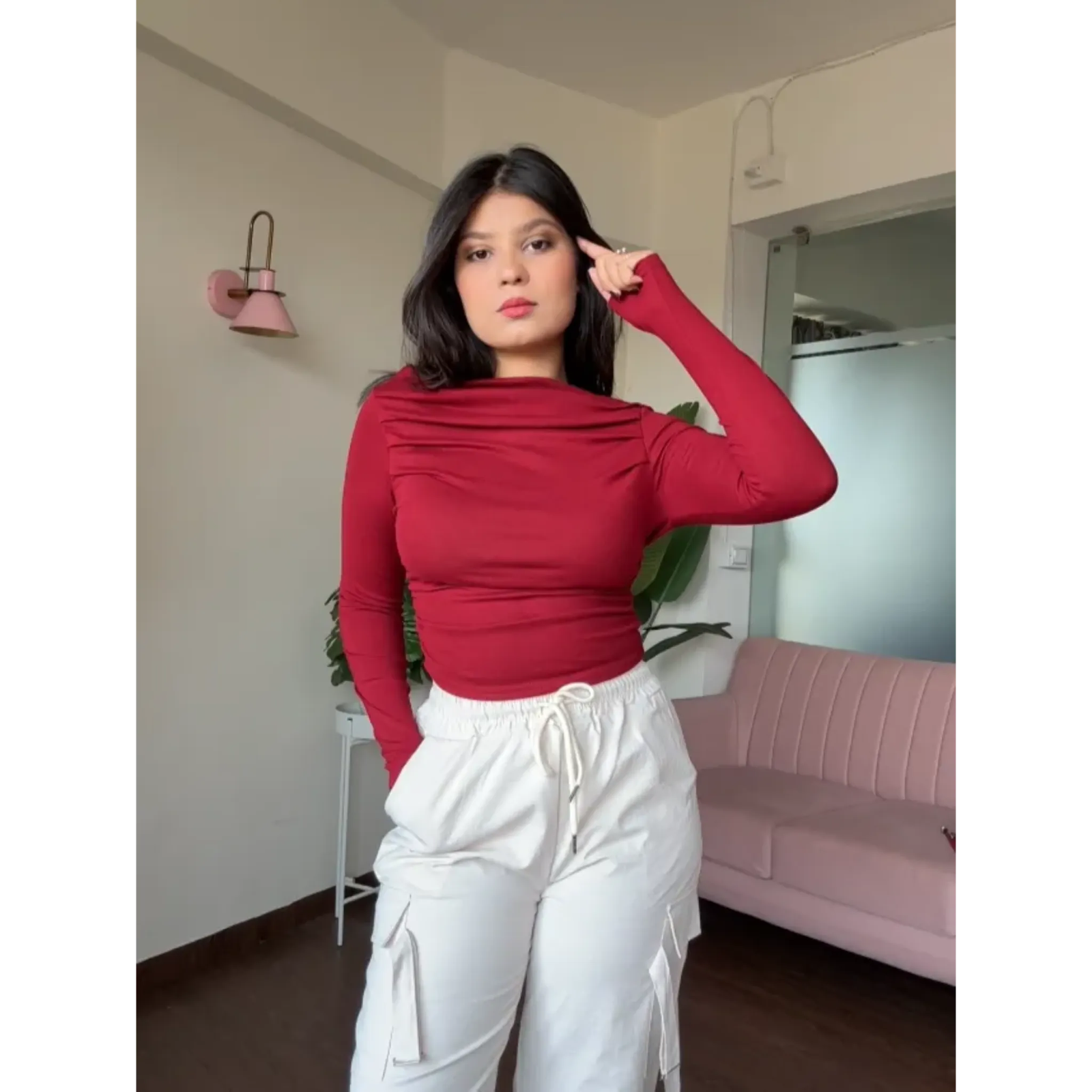 Boat Neck Solid Full Sleeve Top