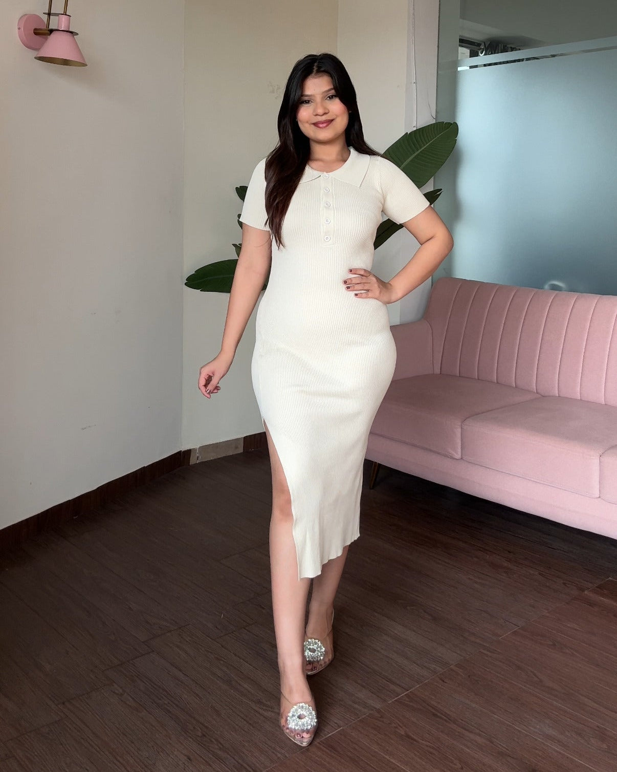 Bodycon Polo Dress With Slit