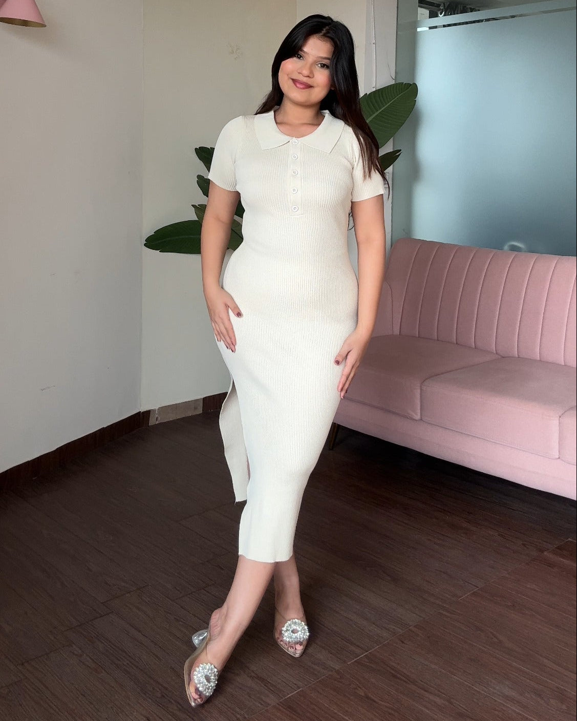 Bodycon Polo Dress With Slit