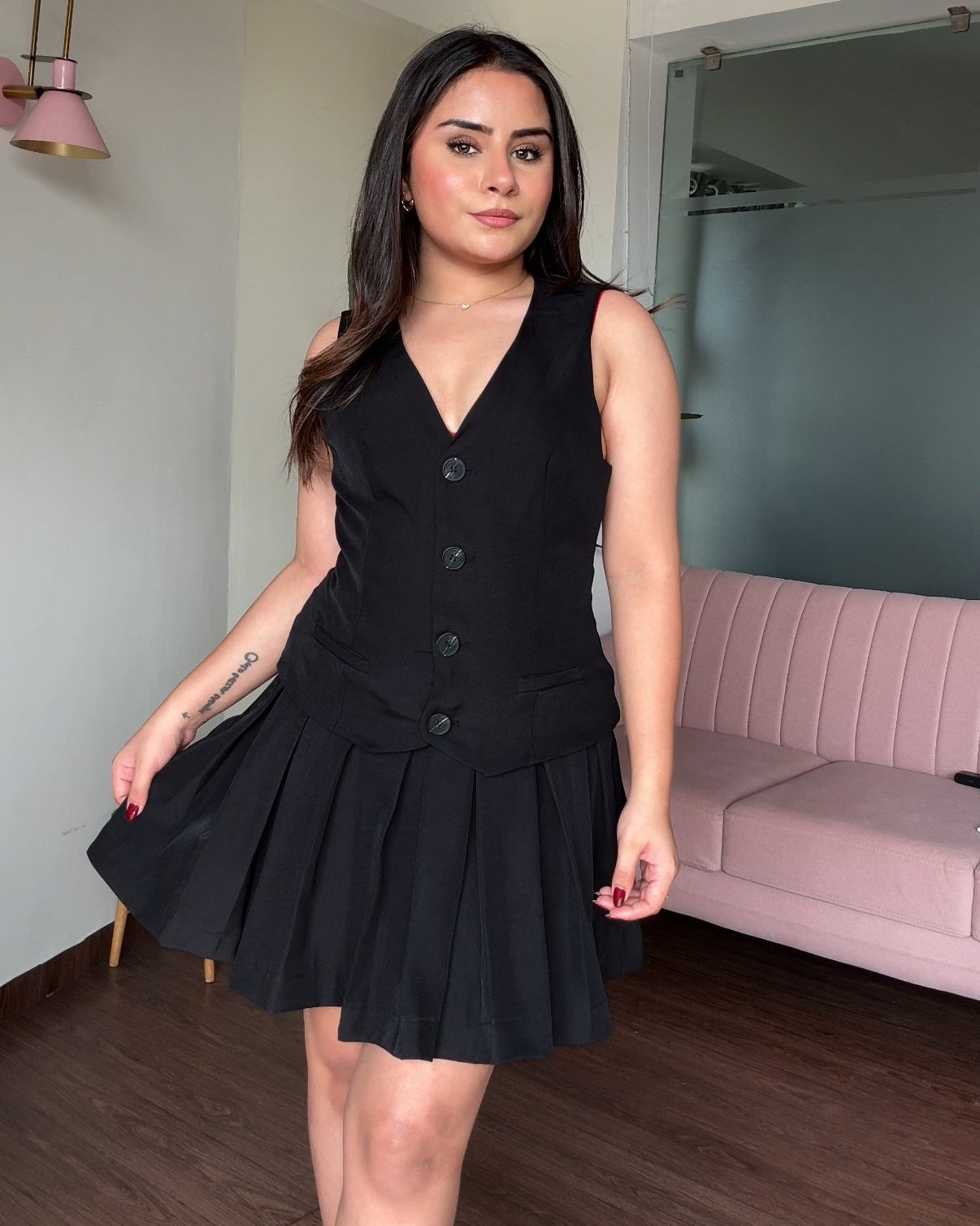 Box Pleated Mini Dress