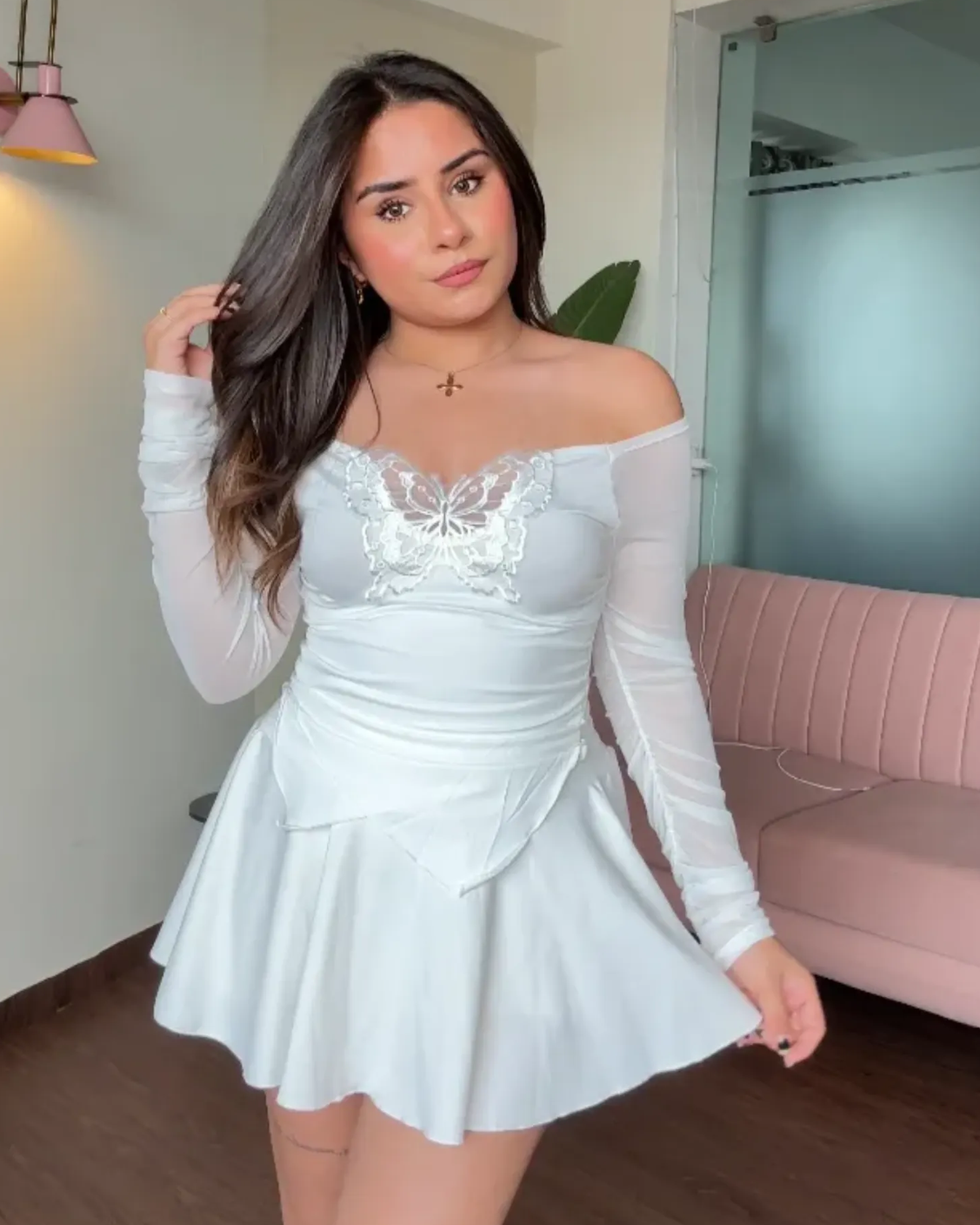 Butterfly Off Shoulder Mesh Detailed Top