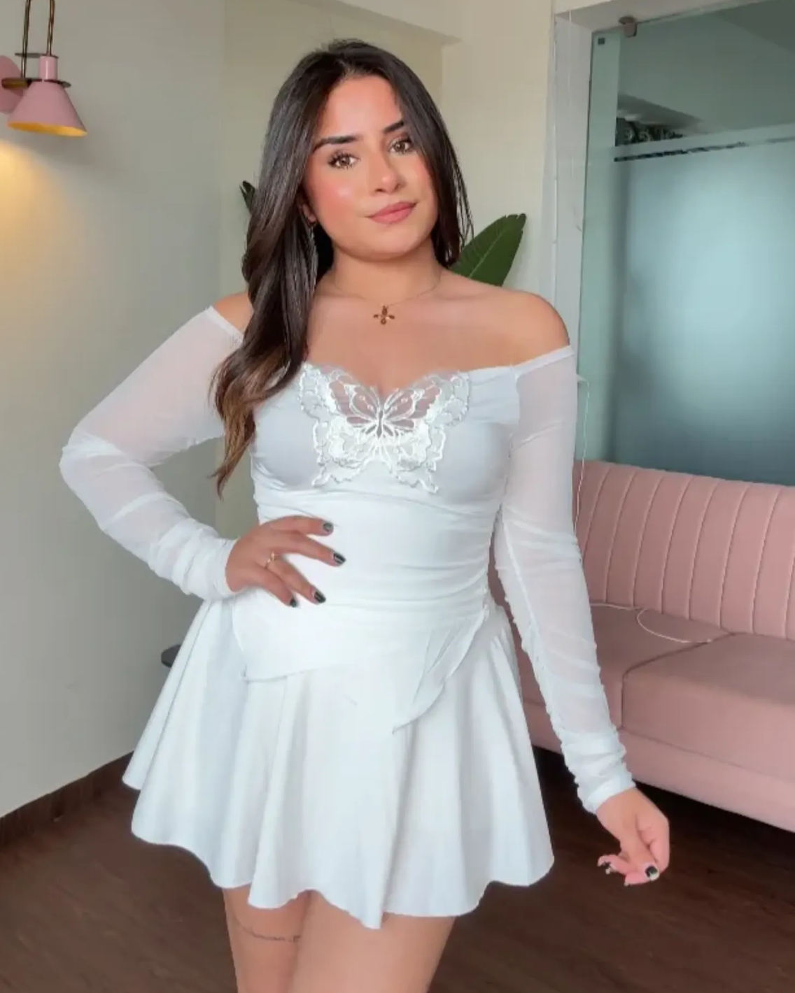 Butterfly Off Shoulder Mesh Detailed Top
