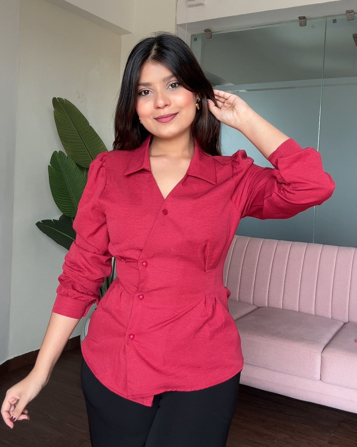 Button Up Fitted Structured Solid Shirt