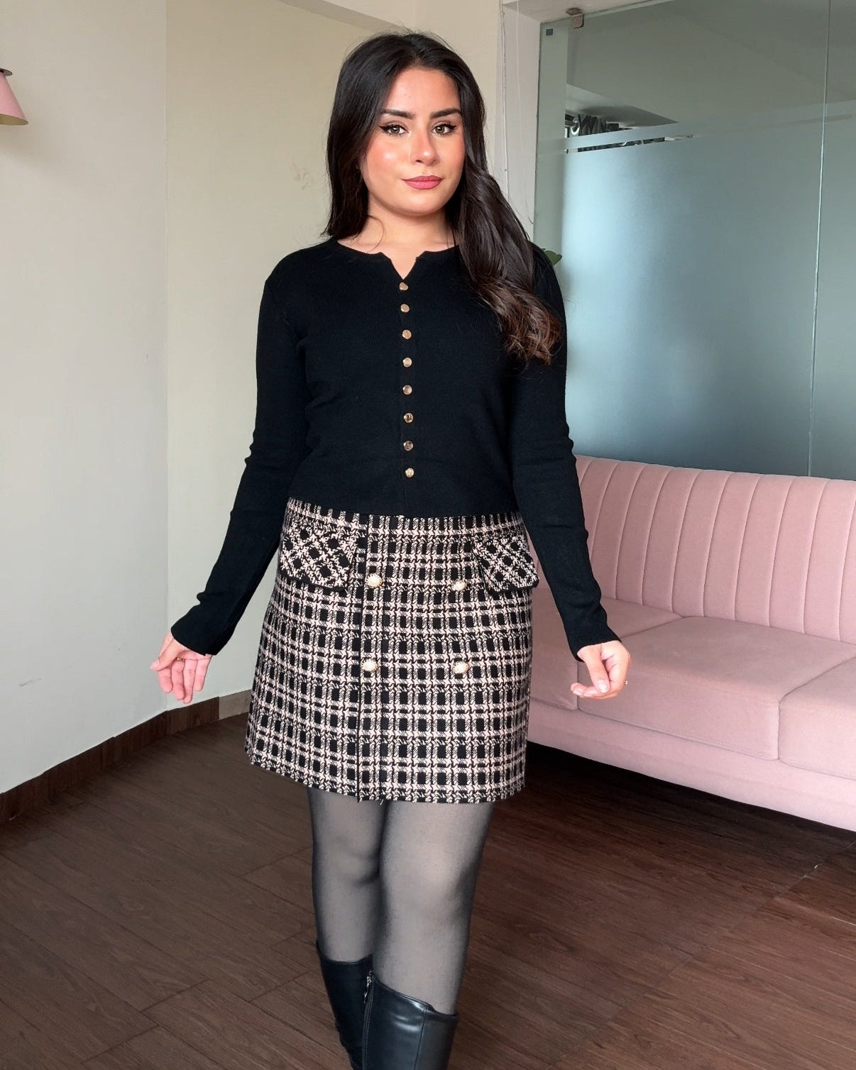 Checker Pocket Detailing Mini Skirt